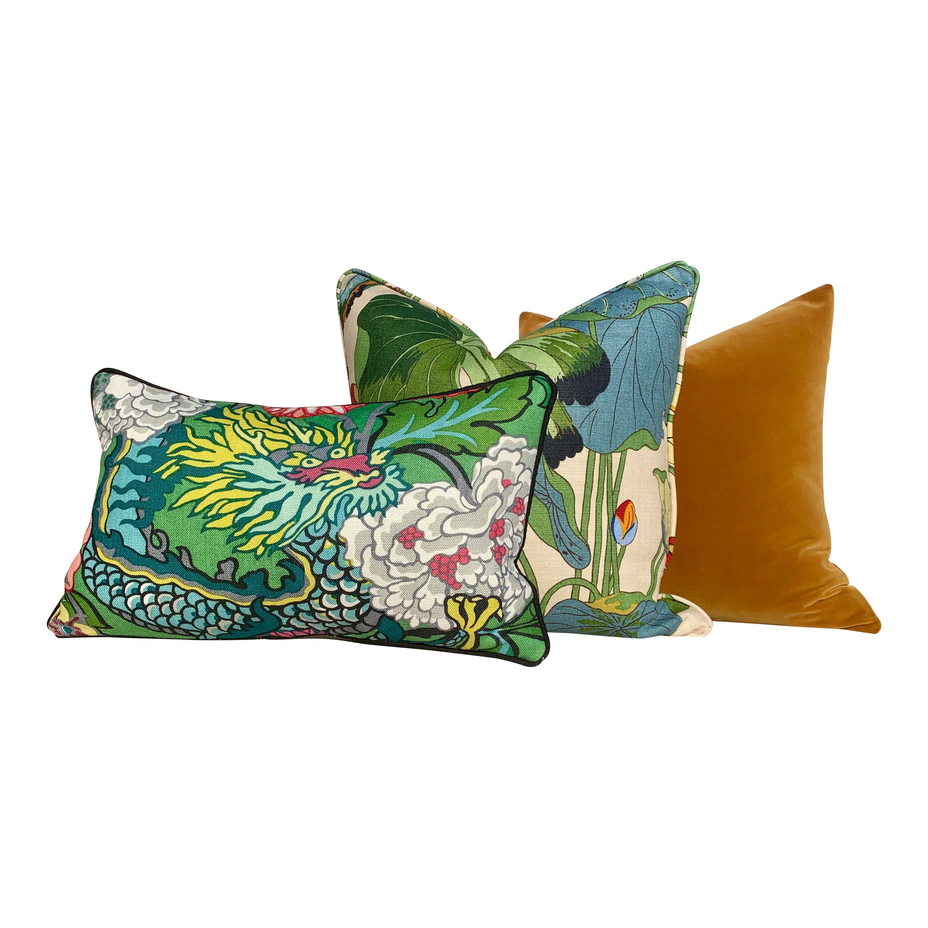 Chiang Mai Dragon LInen Pillow in Emarald. Lumbar Dragon Pillow. Schumacher Decorative Pillow.