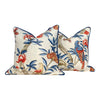 Load image into Gallery viewer, Thibaut Gissele Linen Pillow In Blue and Red, Solid Blue Pipping. Lumbar Tropical Pillow.