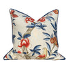 Load image into Gallery viewer, Thibaut Gissele Linen Pillow In Blue and Red, Solid Blue Pipping. Lumbar Tropical Pillow.