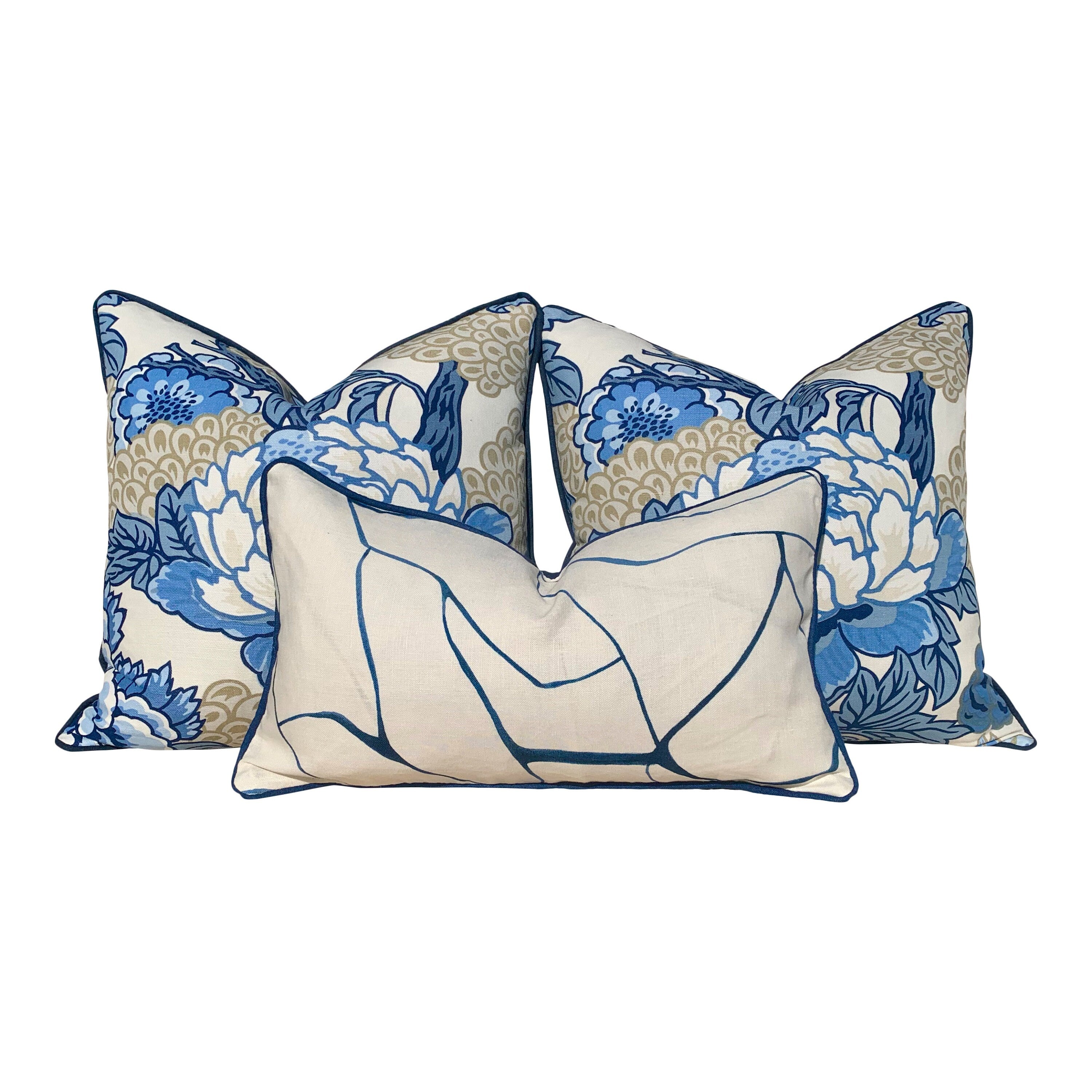 Thibaut Honshu Pillow Blue, White, Beige. Chinoiserie  Pillow. Lumbar Pillow.Designer pillows, accent cushion cover, decorative green pillow