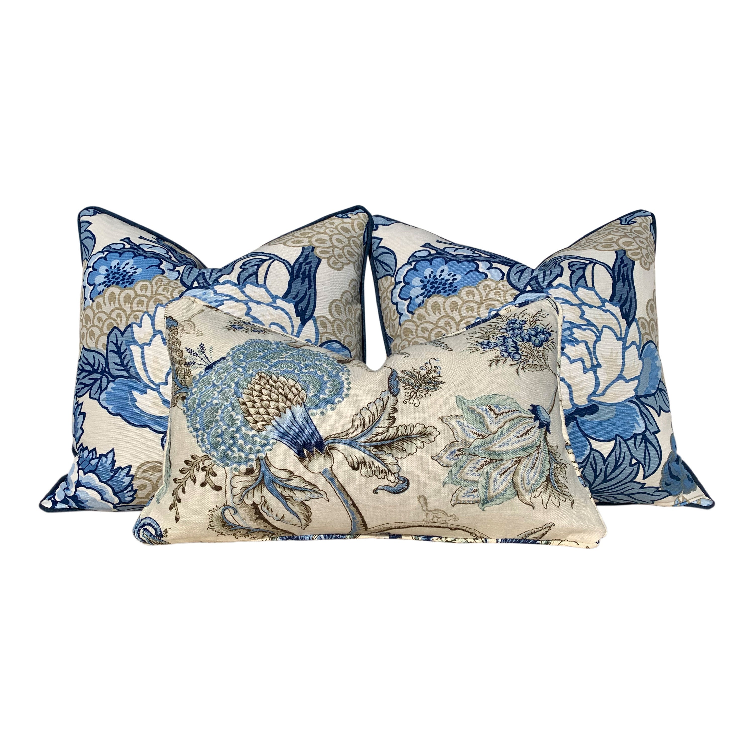 Thibaut Honshu Pillow Blue, White, Beige. Chinoiserie  Pillow. Lumbar Pillow.Designer pillows, accent cushion cover, decorative green pillow