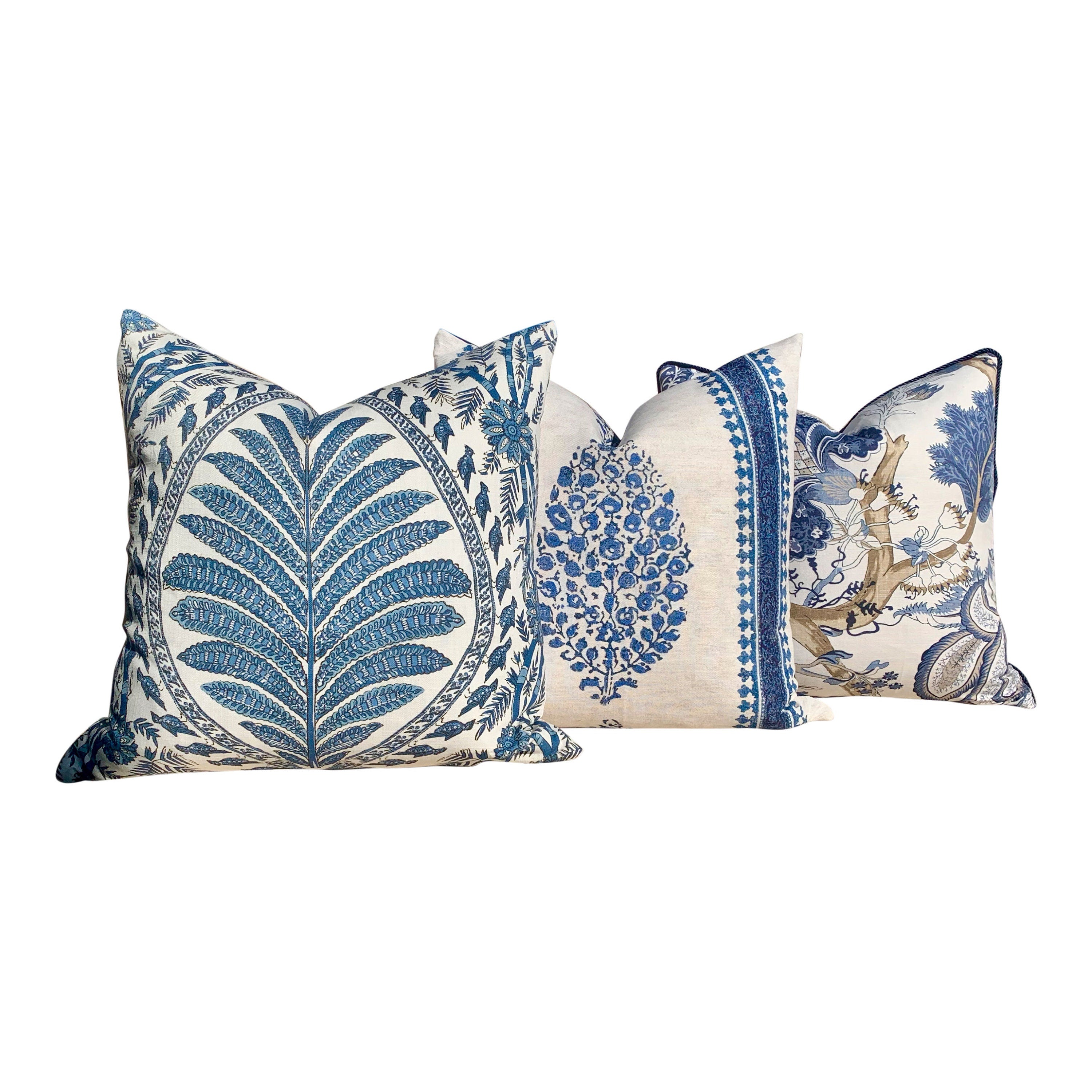 Thibaut Palampore Pillow in Blue and White. Lumbar Decorative Bird Pillow. Designer Pillows, accent cushion, decorative pillow cover