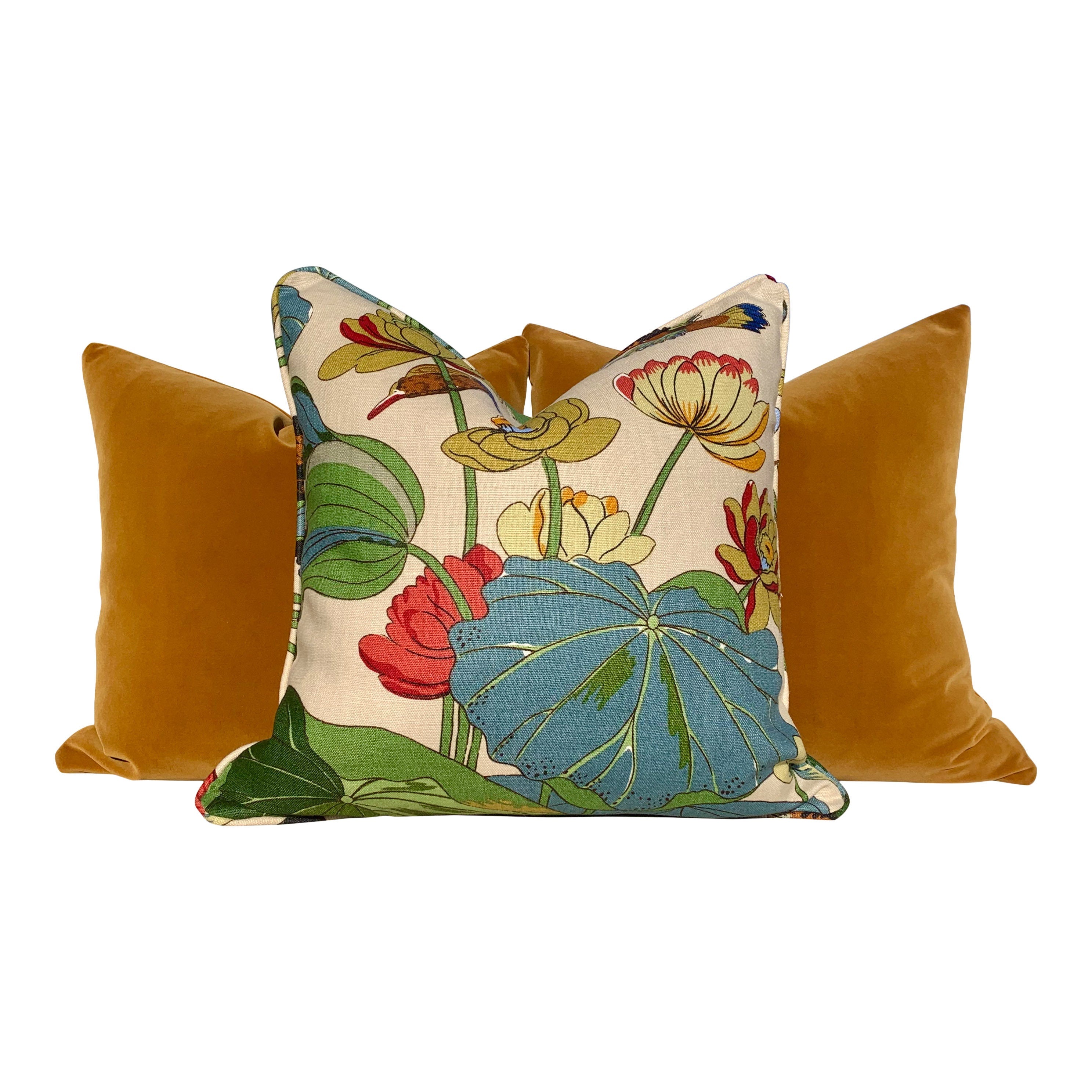 Back Ordered till End of June!!!!!   GP & J Baker Nympheus Linen Pillow in Green and Blue. Lumbar Floral Pillow.