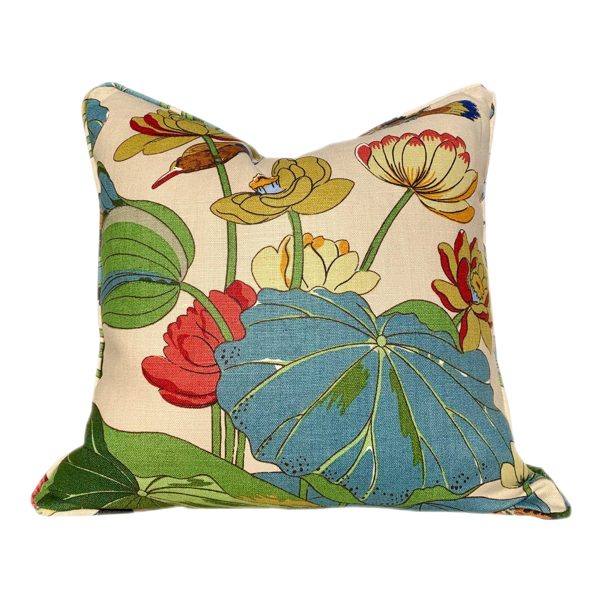 Nympheus Linen Pillow in Green, Blue.