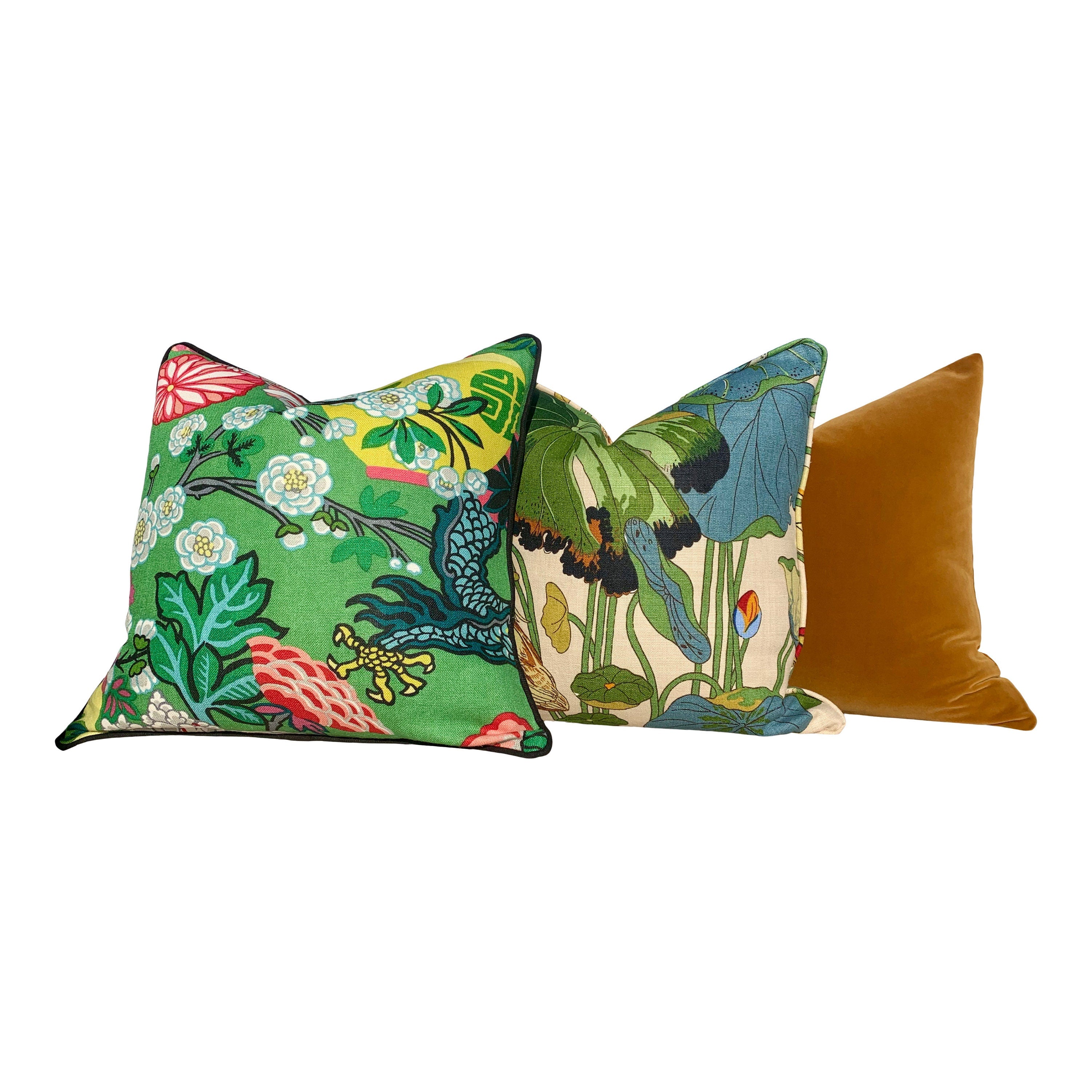 Back Ordered till End of June!!!!!   GP & J Baker Nympheus Linen Pillow in Green and Blue. Lumbar Floral Pillow.