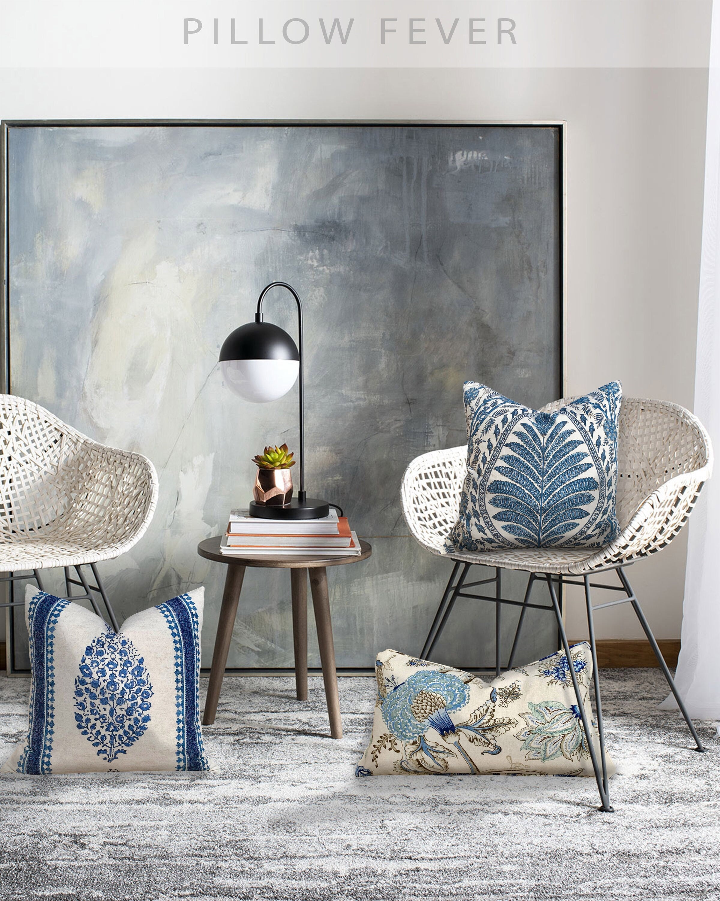 Thibaut Chappana Medallion Pillow in Blue. Designer pillows, accent cushion cover, decorative pillow, high end pillow.