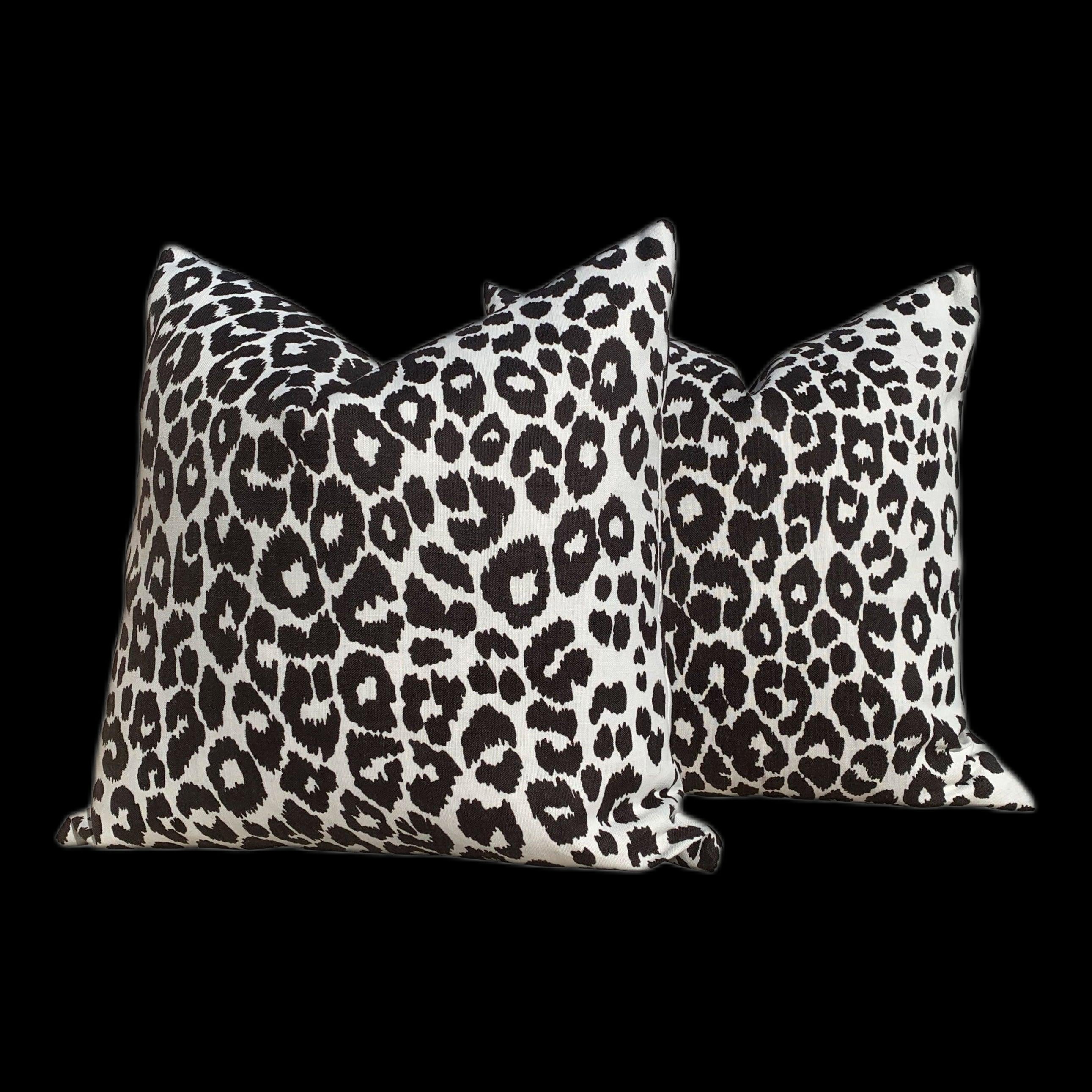Schumacher Iconic Leopard Pillow in Charcoal. Indoor/Outdoor Pillow.