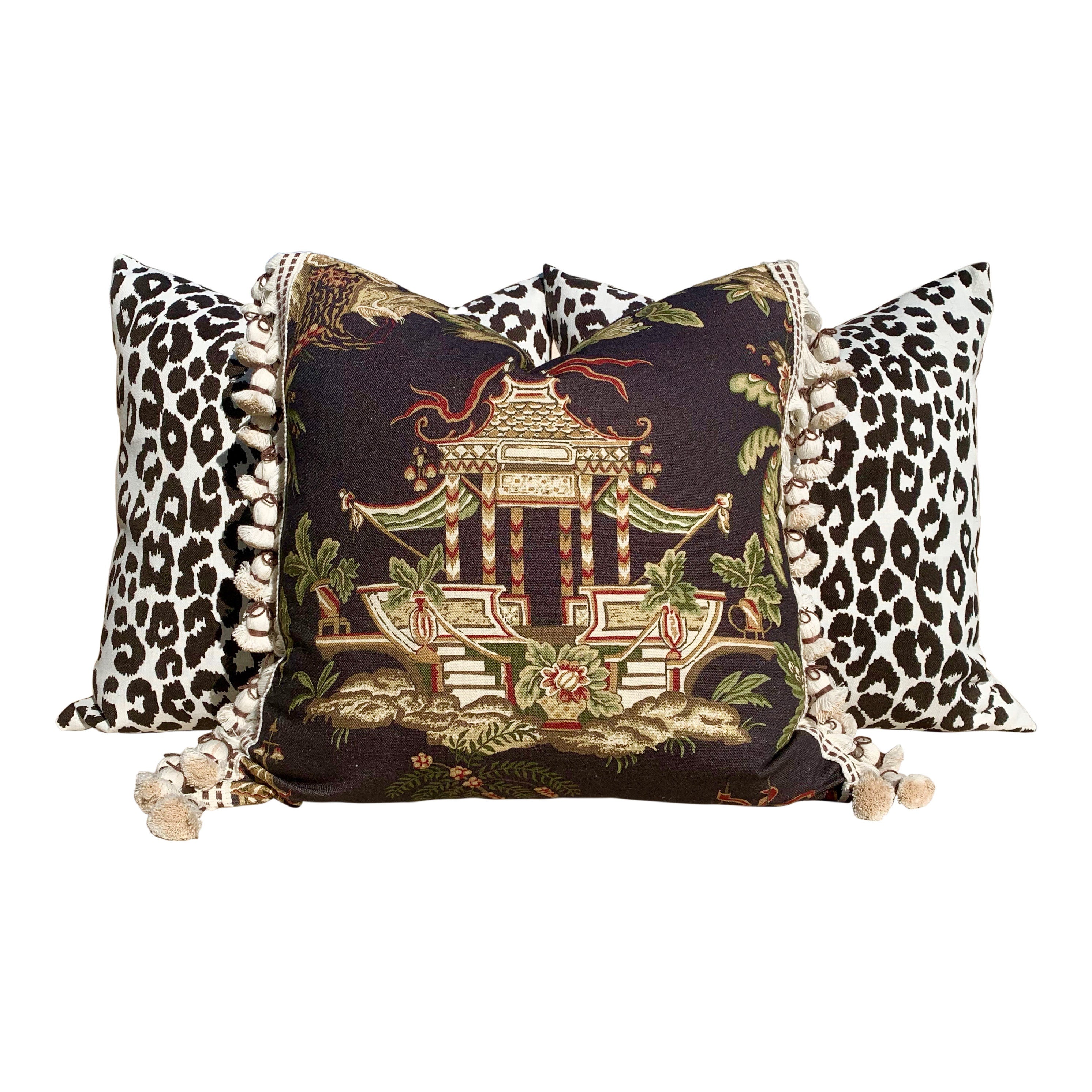 Schumacher Iconic Leopard Pillow in Charcoal. Indoor/Outdoor Pillow.