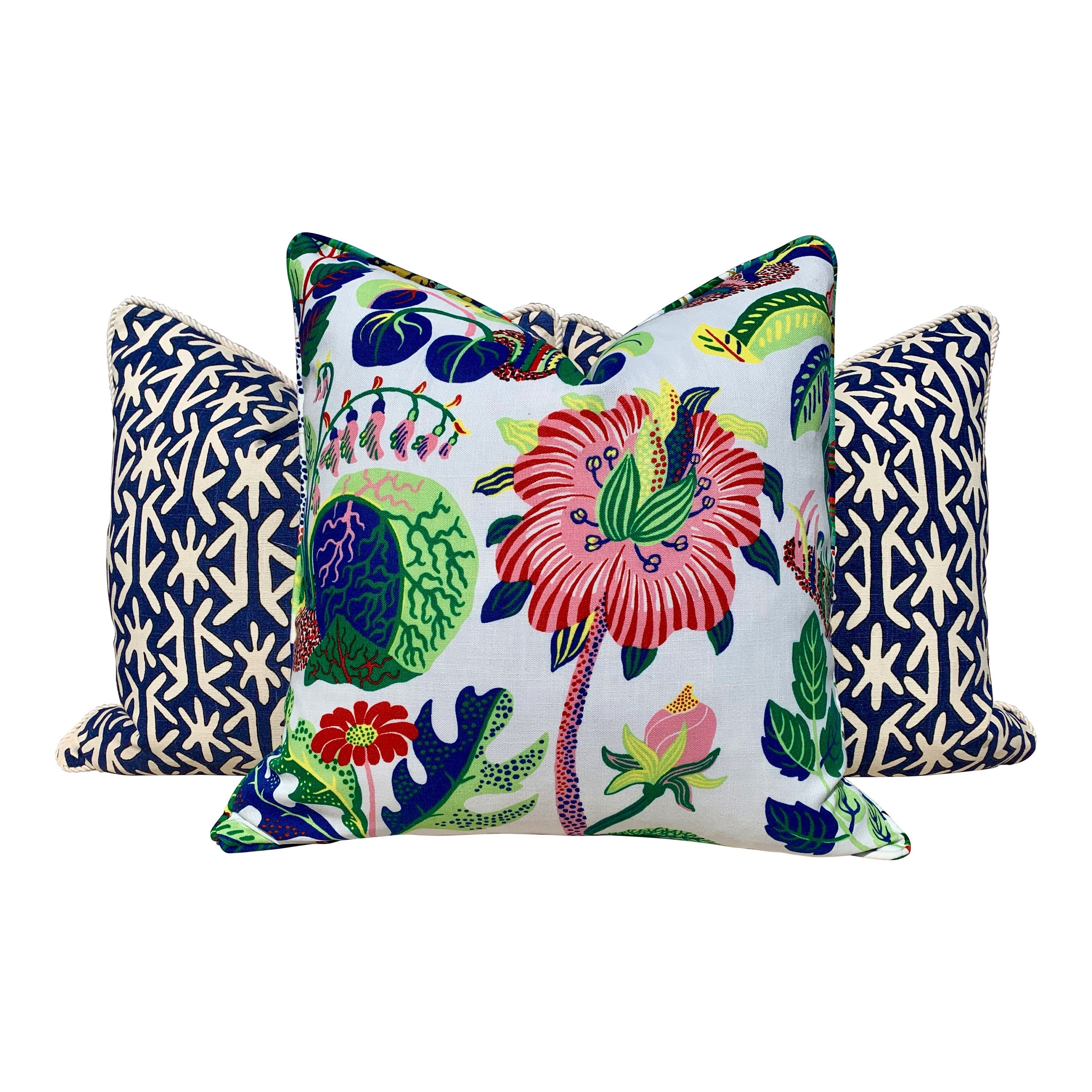 Outdoor Exotic Butterfly Pillow Pink Blue Green, Schumacher Floral Pillow Pink, Lumbar Butterfly Pillow, Multicolor Toss Throw, Josef Frank