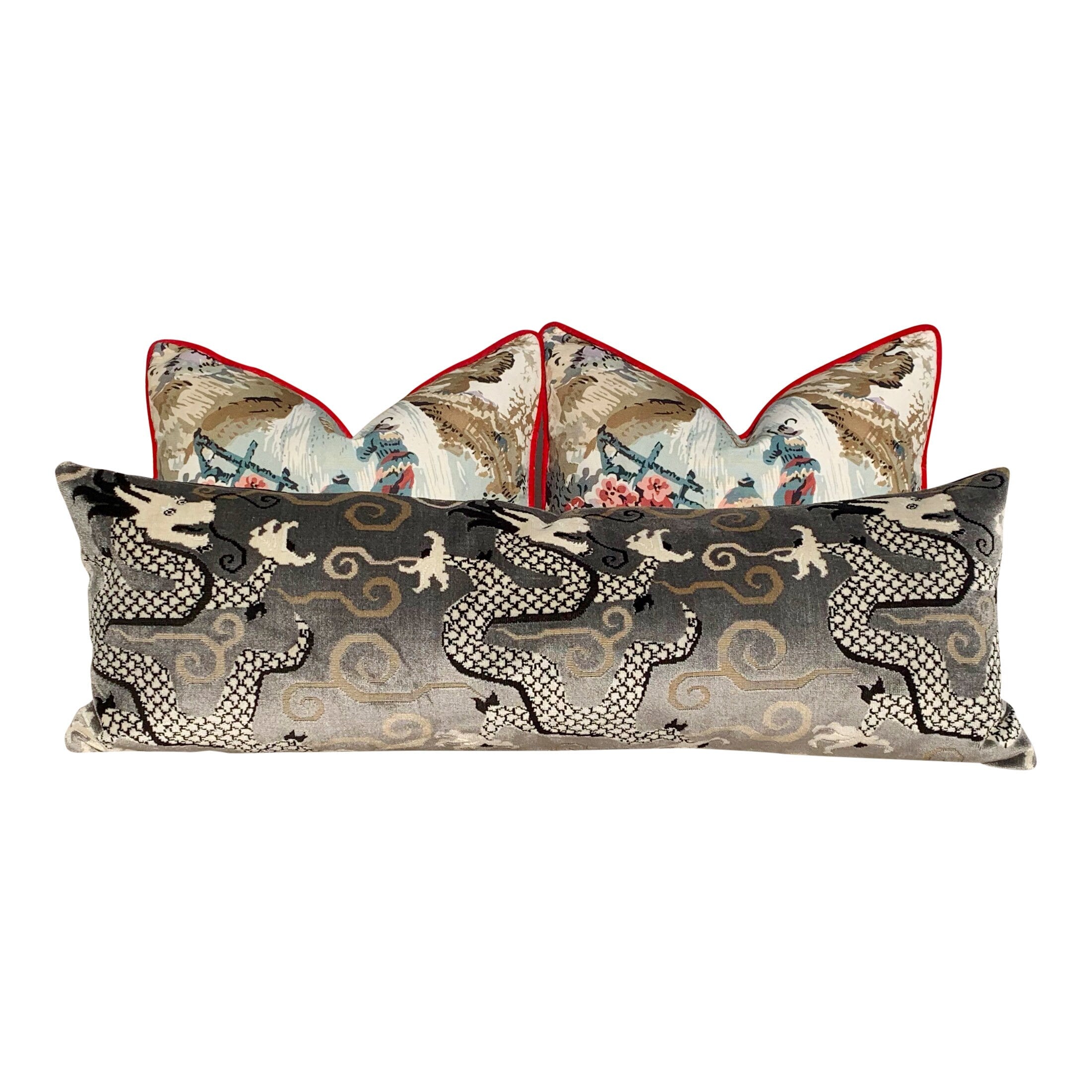 Thibaut Moorea Floral Linen Pillow in Cream and Red. Floral LInen Pillow, Lumbar Cream Red Pillow, Bedding Pillows, Ivory Cushion Cover