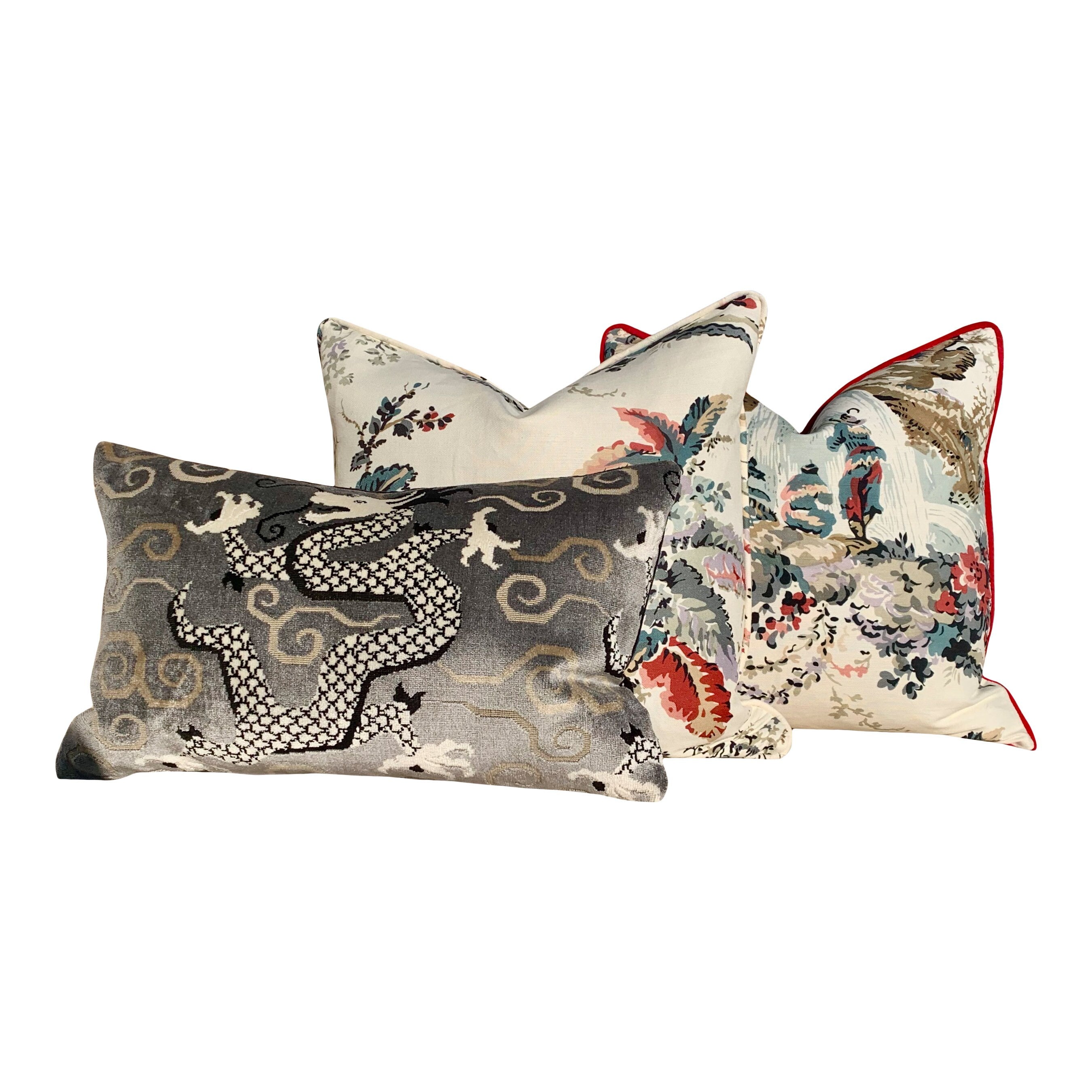 Thibaut Moorea Floral Linen Pillow in Cream and Red. Floral LInen Pillow, Lumbar Cream Red Pillow, Bedding Pillows, Ivory Cushion Cover