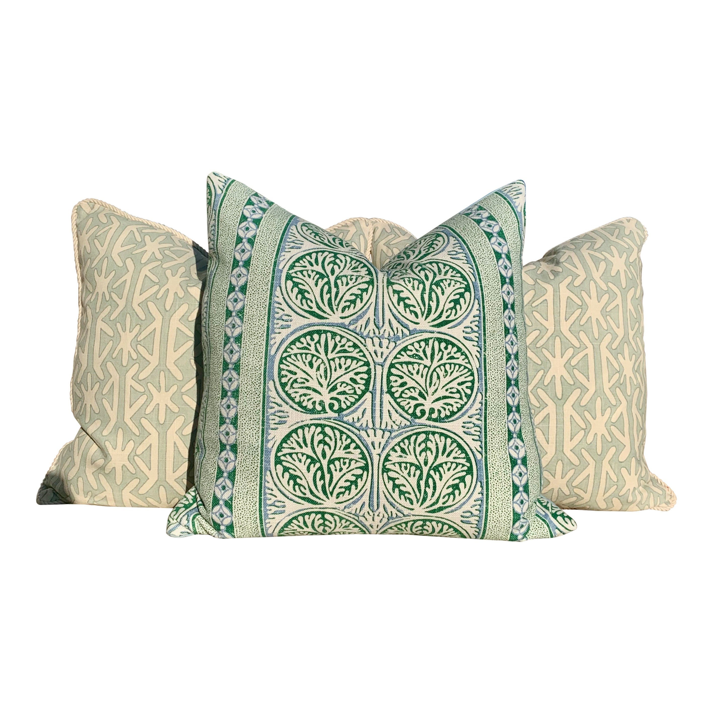 Thibaut Fair Isle Pillow in Green and Light Blue. Lumbar Striped  Pillow in Green and Blue Decorative Green Accent Cushion Cover for Sofa