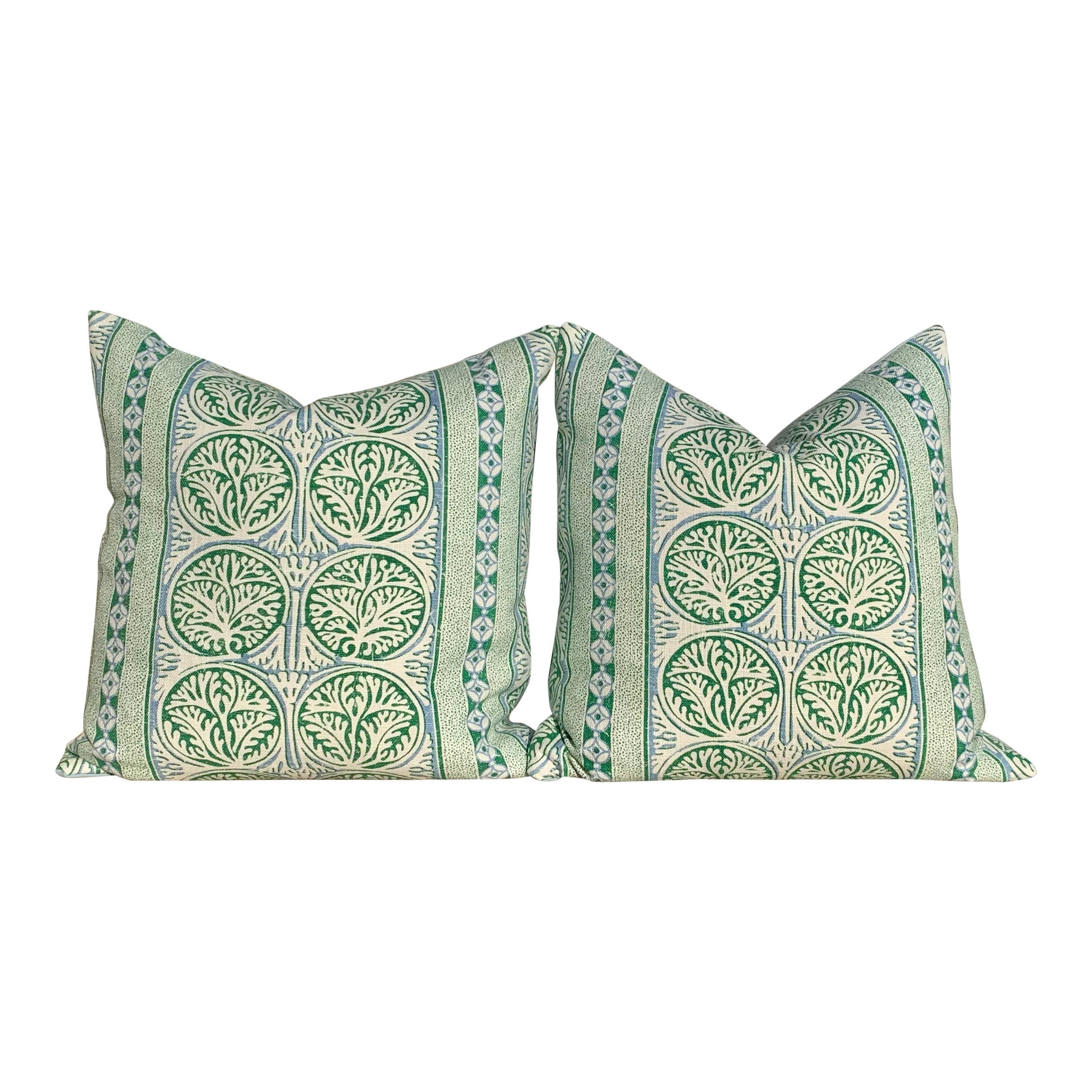 Thibaut Fair Isle Pillow in Green and Light Blue. Lumbar Striped  Pillow in Green and Blue Decorative Green Accent Cushion Cover for Sofa