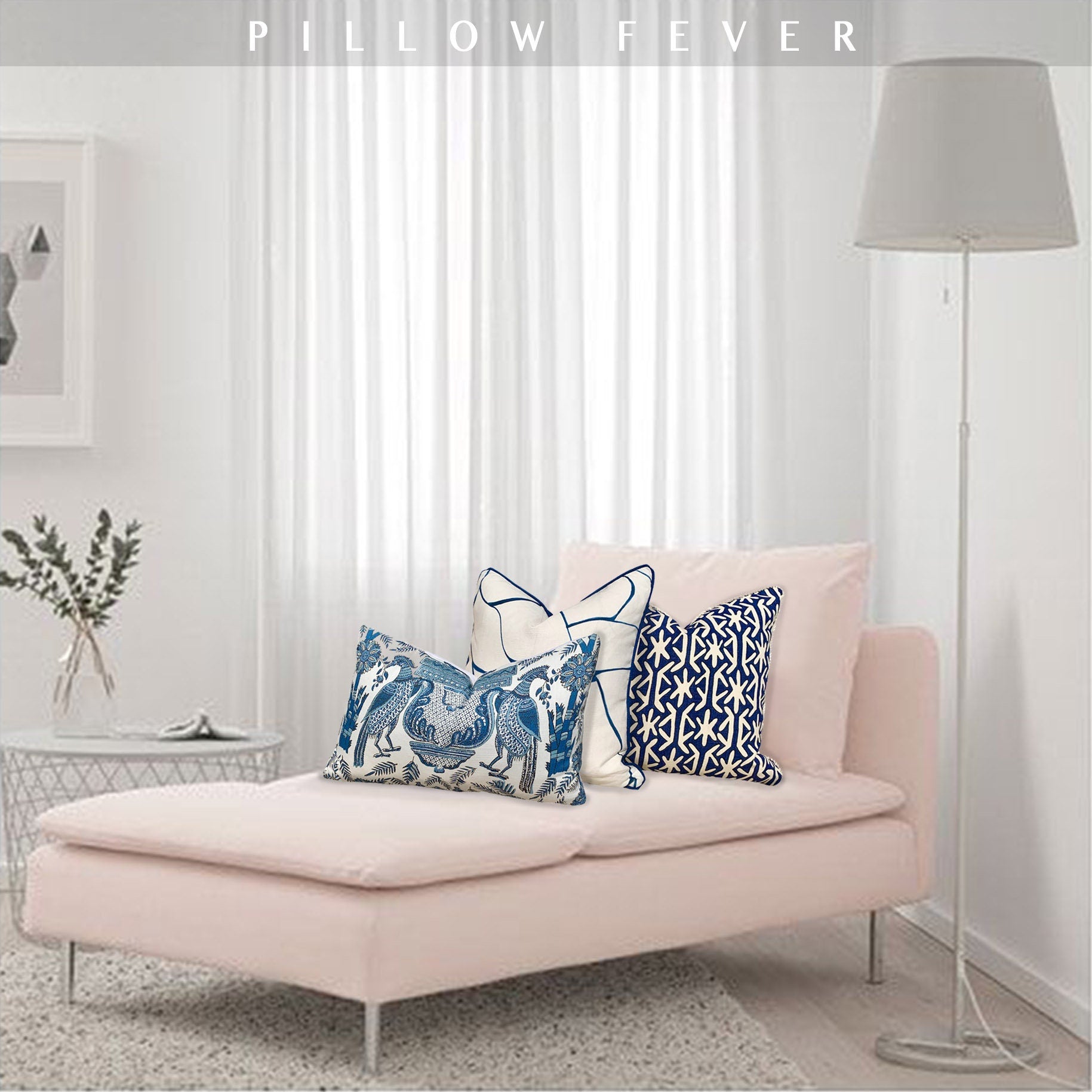 Thibaut Palampore Pillow in Blue and White. Lumbar Decorative Bird Pillow. Designer Pillows, accent cushion, decorative pillow cover