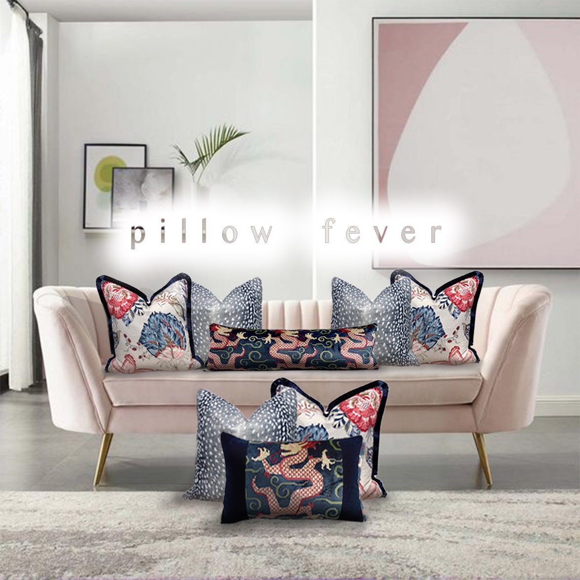 Schumacher Bixi Velvet Lumbar Pillow in Navy Blue. Dragon Velvet Pillow, Red Navy Chinoiserie Cushion, Asian Pillow Cover, Luxurious Pillow