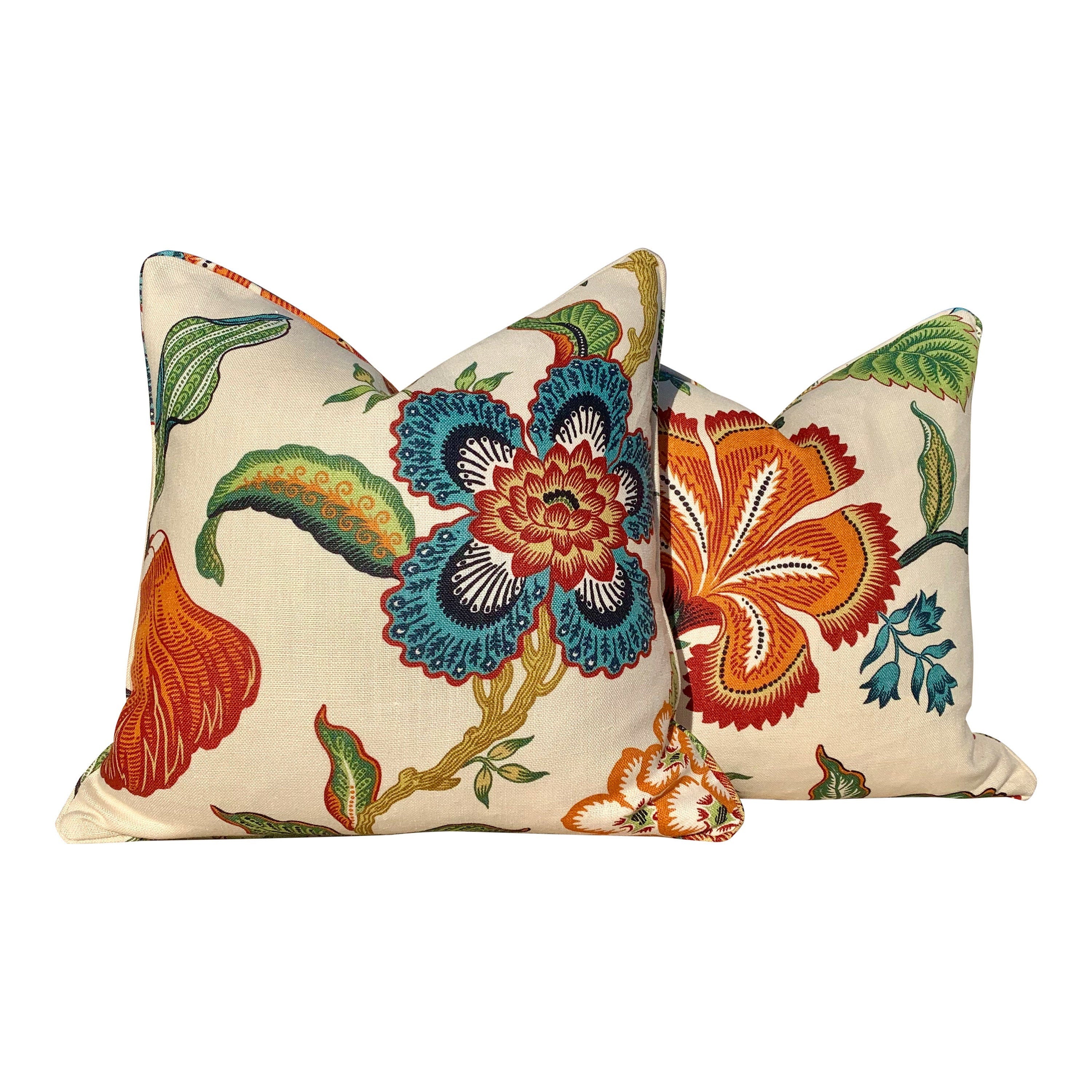 Schumacher Hothouse Floral Pillow in Hot Spark. Lumbar Floral Pillow.
