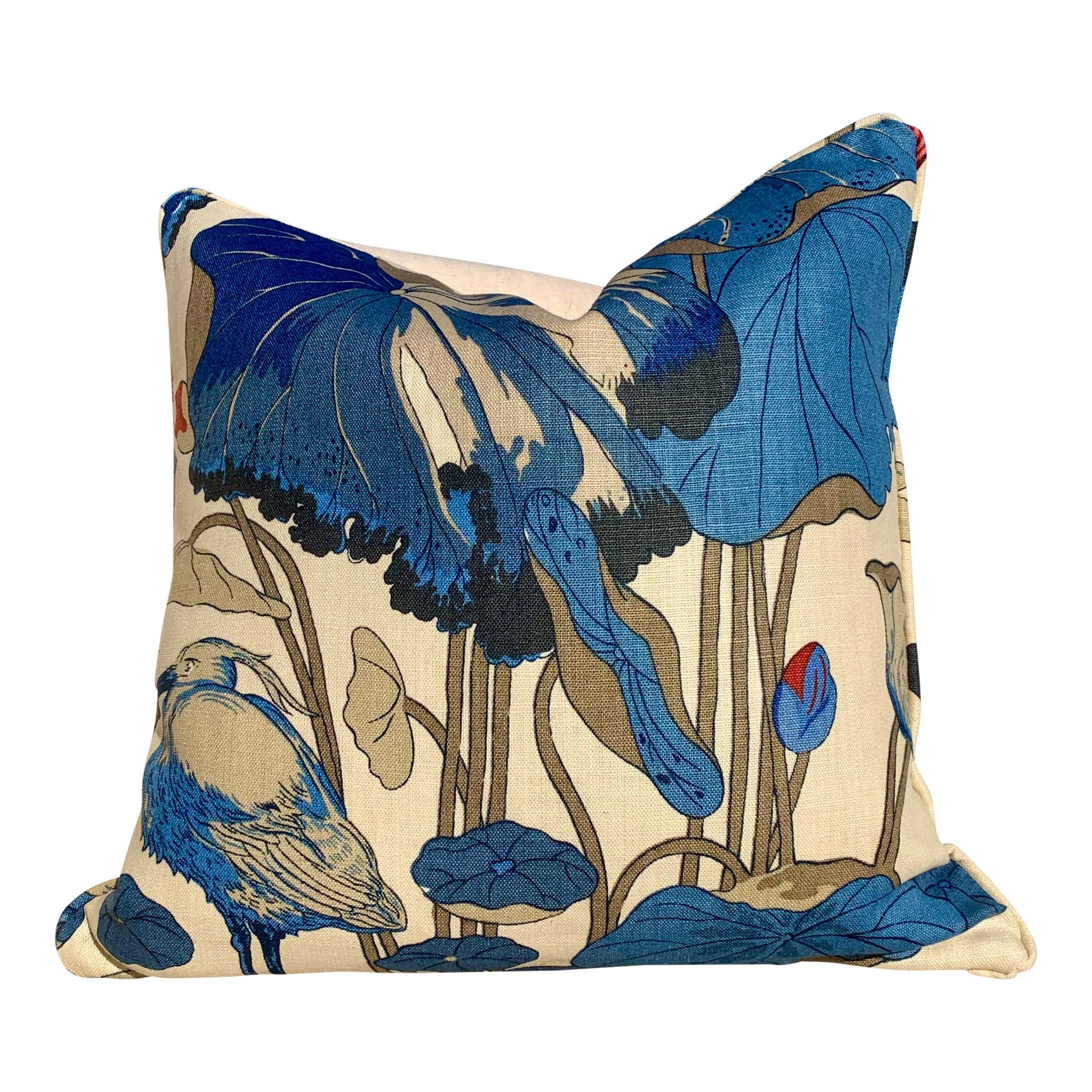 GP & J Baker Nympheus Linen Pillow in Blue. Lumbar Floral Pillow. Designer pillows, accent cushion cover, decorative pillow, high end pillow