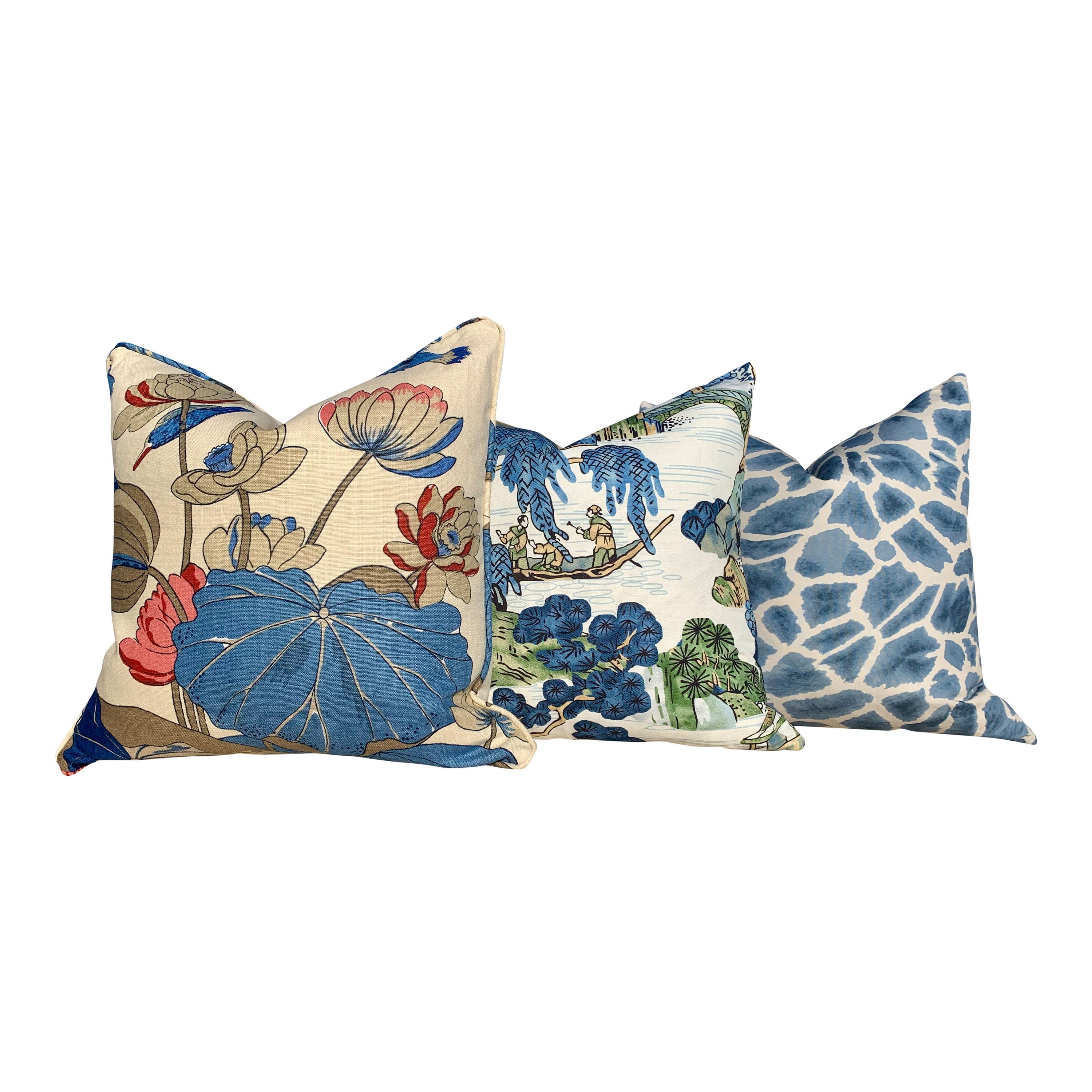 Thibaut Makena Decorative Pillow in Slate Blue. Giraffe Lumbar Cushion Cover Blue. Designer Pillow Cover. Accent throw pillow.