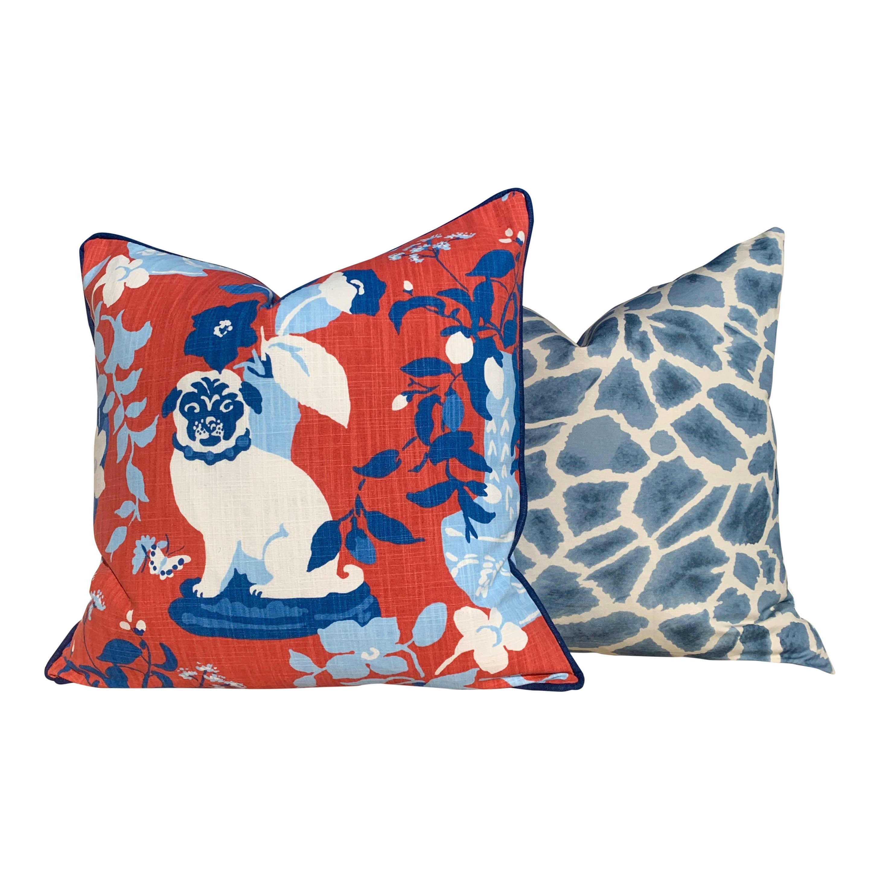 Thibaut Makena Decorative Pillow in Slate Blue. Giraffe Lumbar Cushion Cover Blue. Designer Pillow Cover. Accent throw pillow.