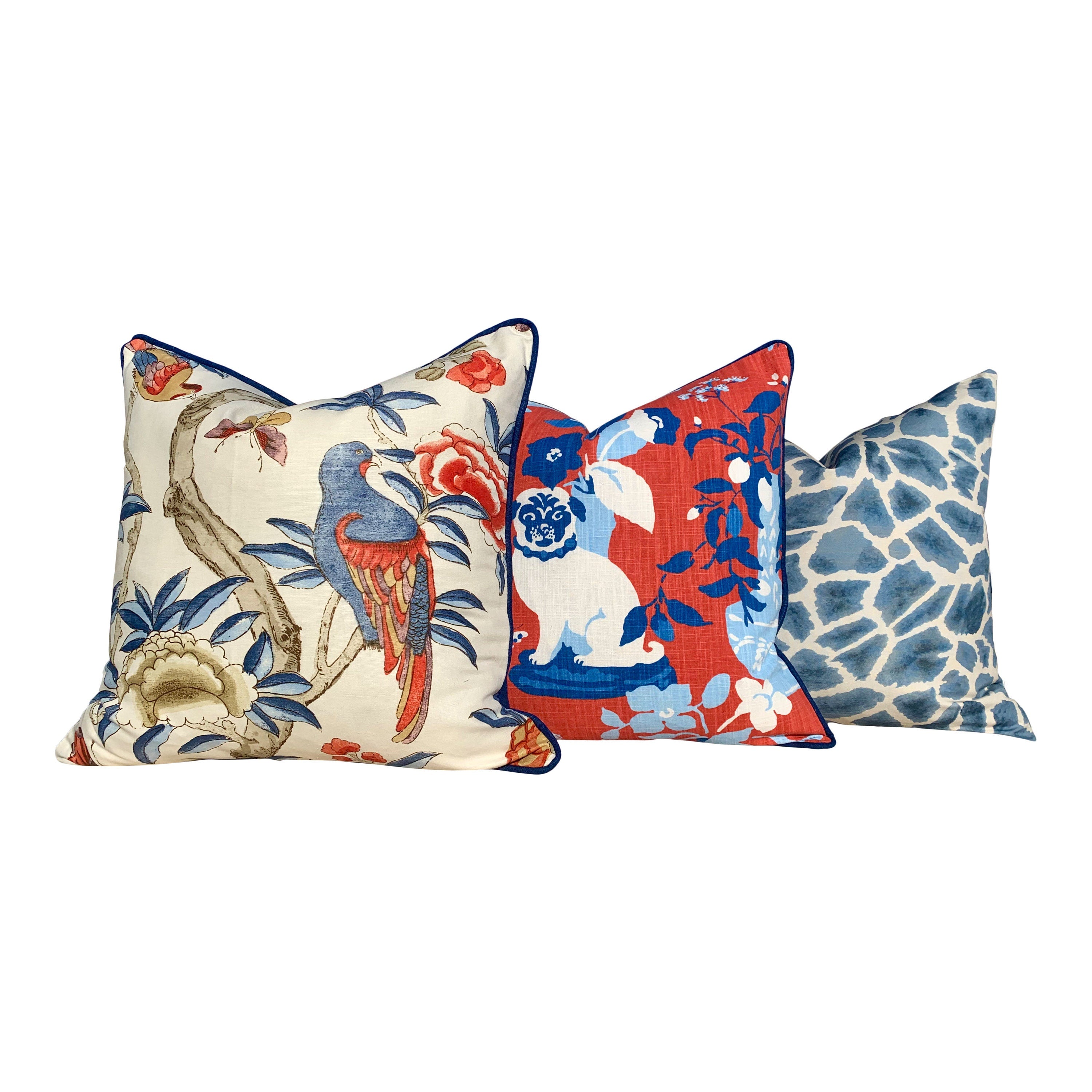 Thibaut Makena Decorative Pillow in Slate Blue. Giraffe Lumbar Cushion Cover Blue. Designer Pillow Cover. Accent throw pillow.
