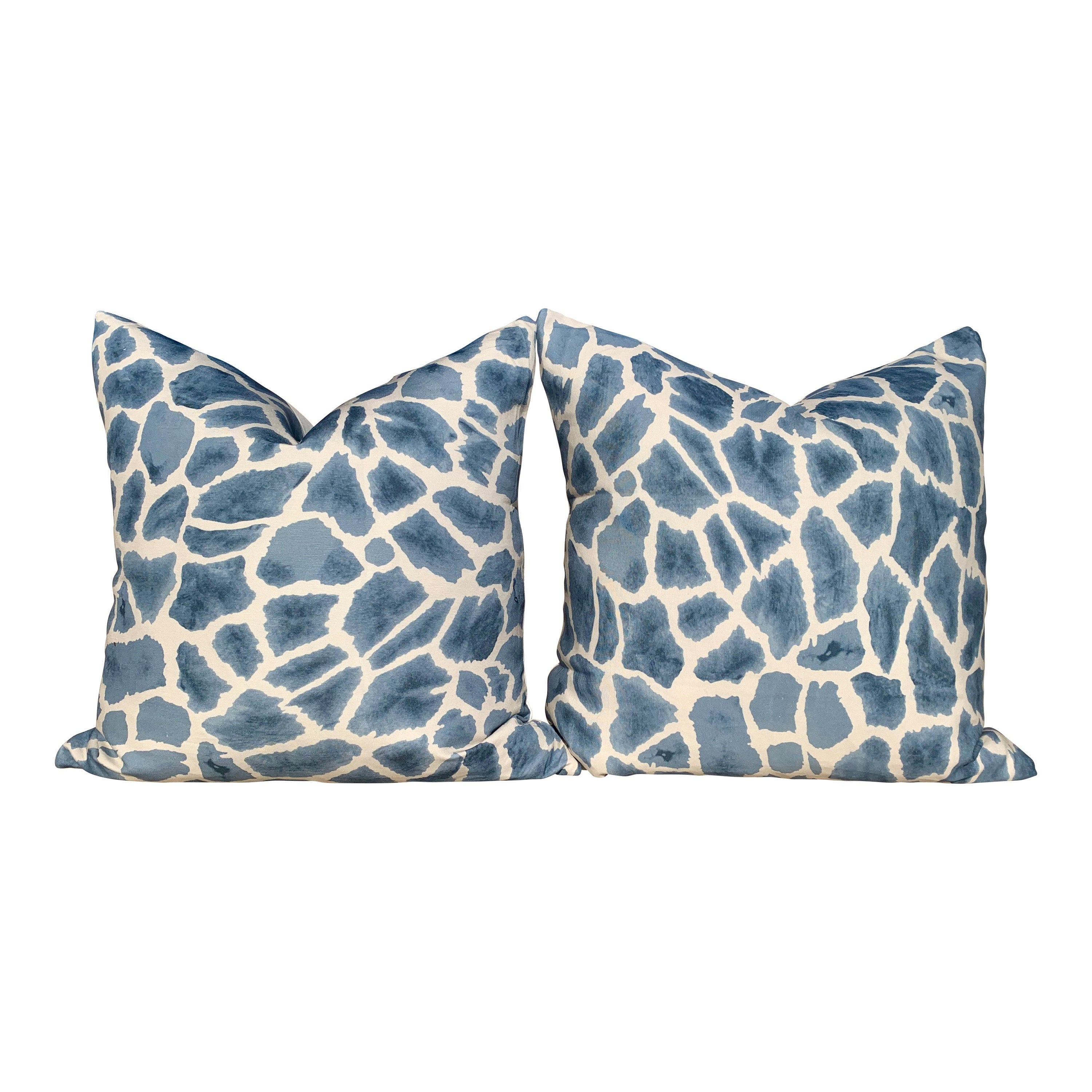 Thibaut Makena Decorative Pillow in Slate Blue. Giraffe Lumbar Cushion Cover Blue. Designer Pillow Cover. Accent throw pillow.