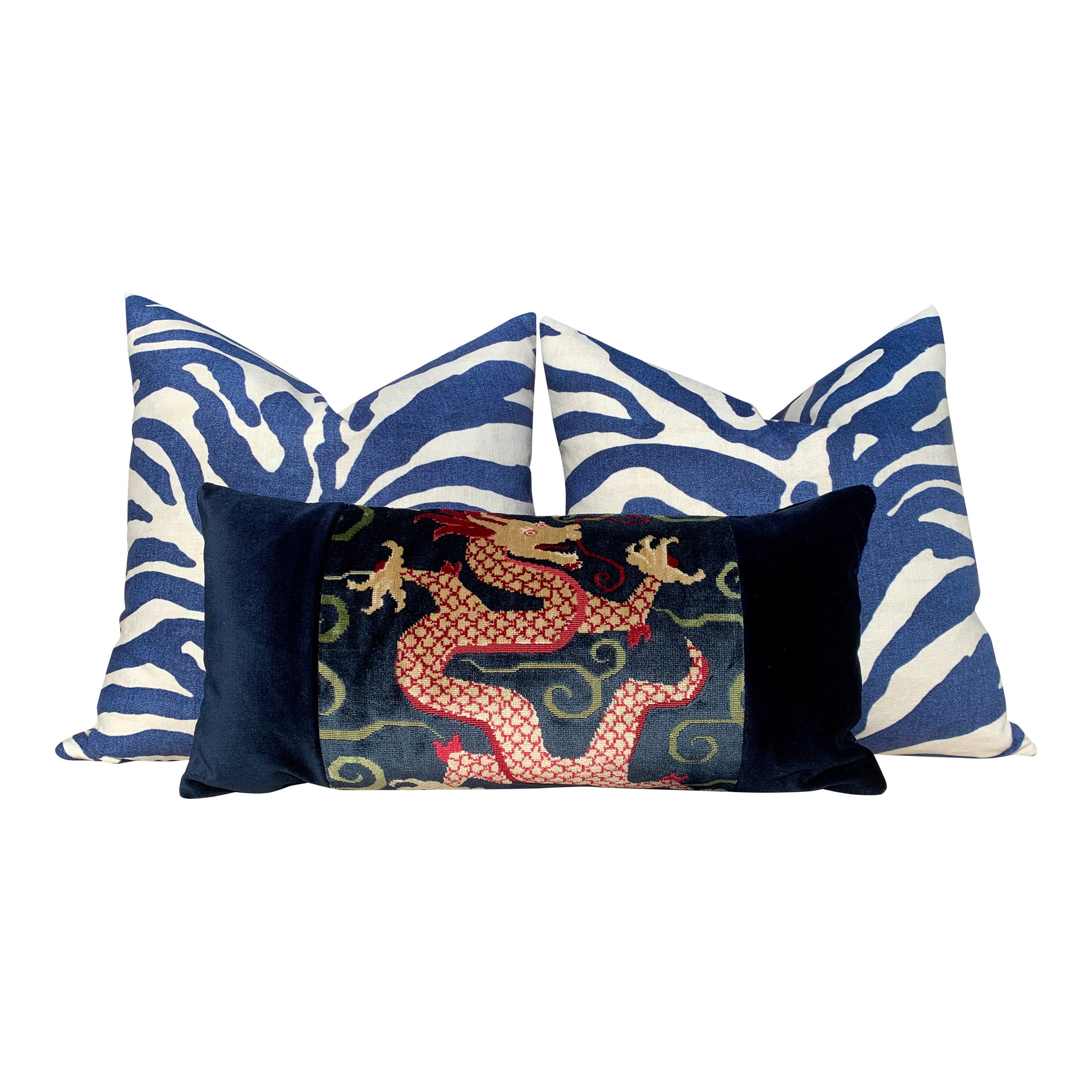Thibaut Serengeti Decorative Pillow in Navy. Zebra Lumbar Cushion Cover in Blue. Accent Pillow. Decorative Cushion Cover, Lumbar pillow