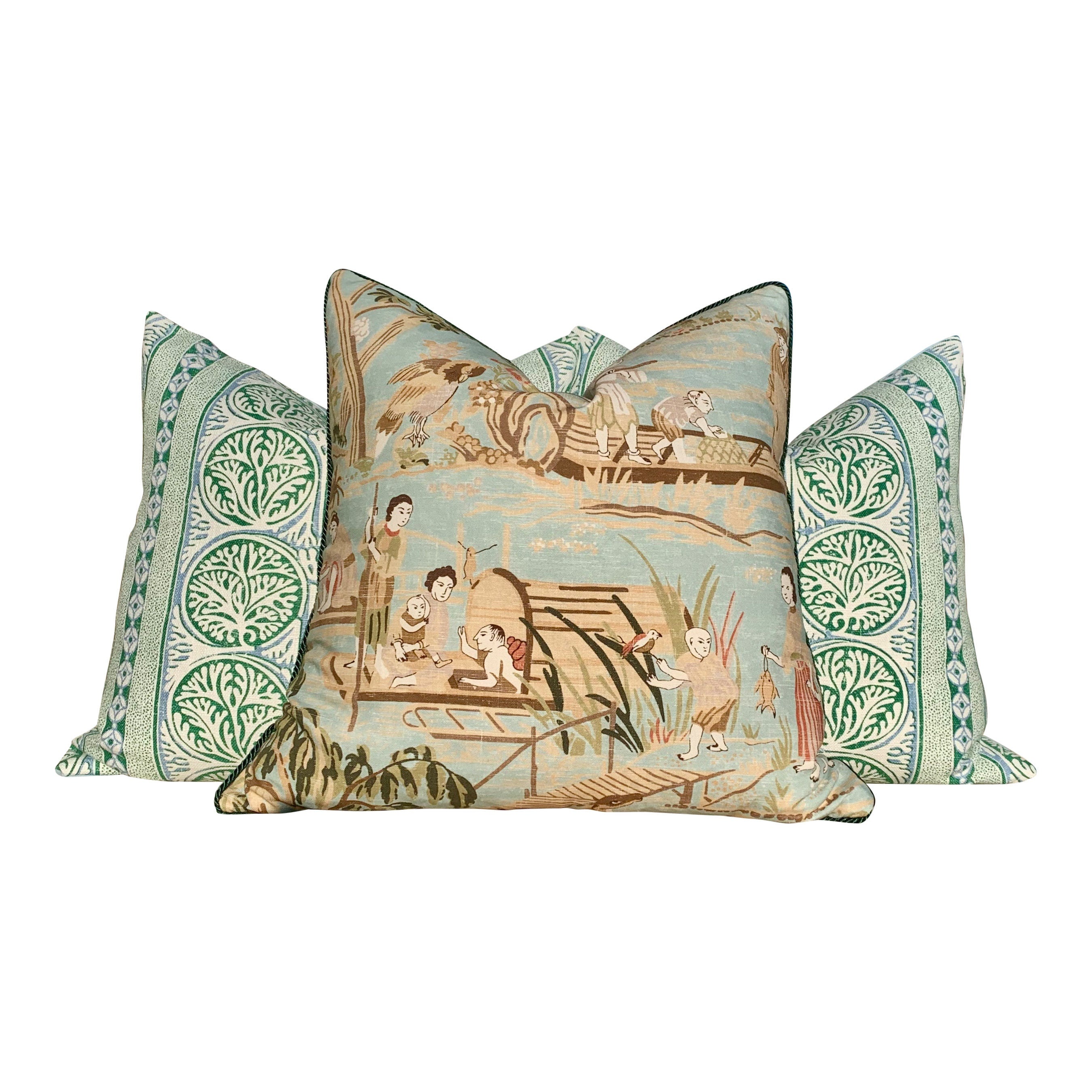 Thibaut Fair Isle Pillow in Green and Light Blue. Lumbar Striped  Pillow in Green and Blue Decorative Green Accent Cushion Cover for Sofa