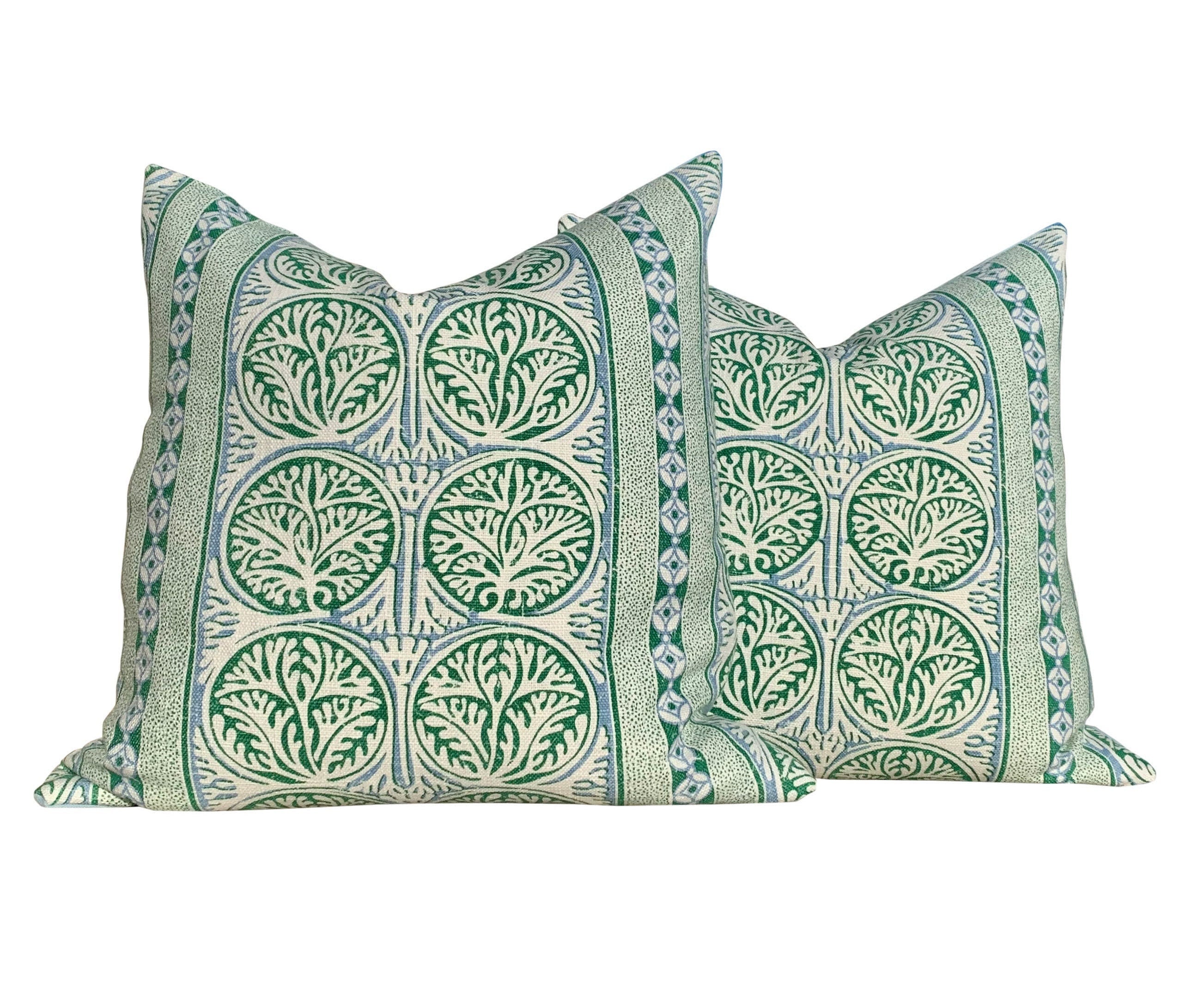 Thibaut Fair Isle Pillow in Green and Light Blue. Lumbar Striped  Pillow in Green and Blue Decorative Green Accent Cushion Cover for Sofa