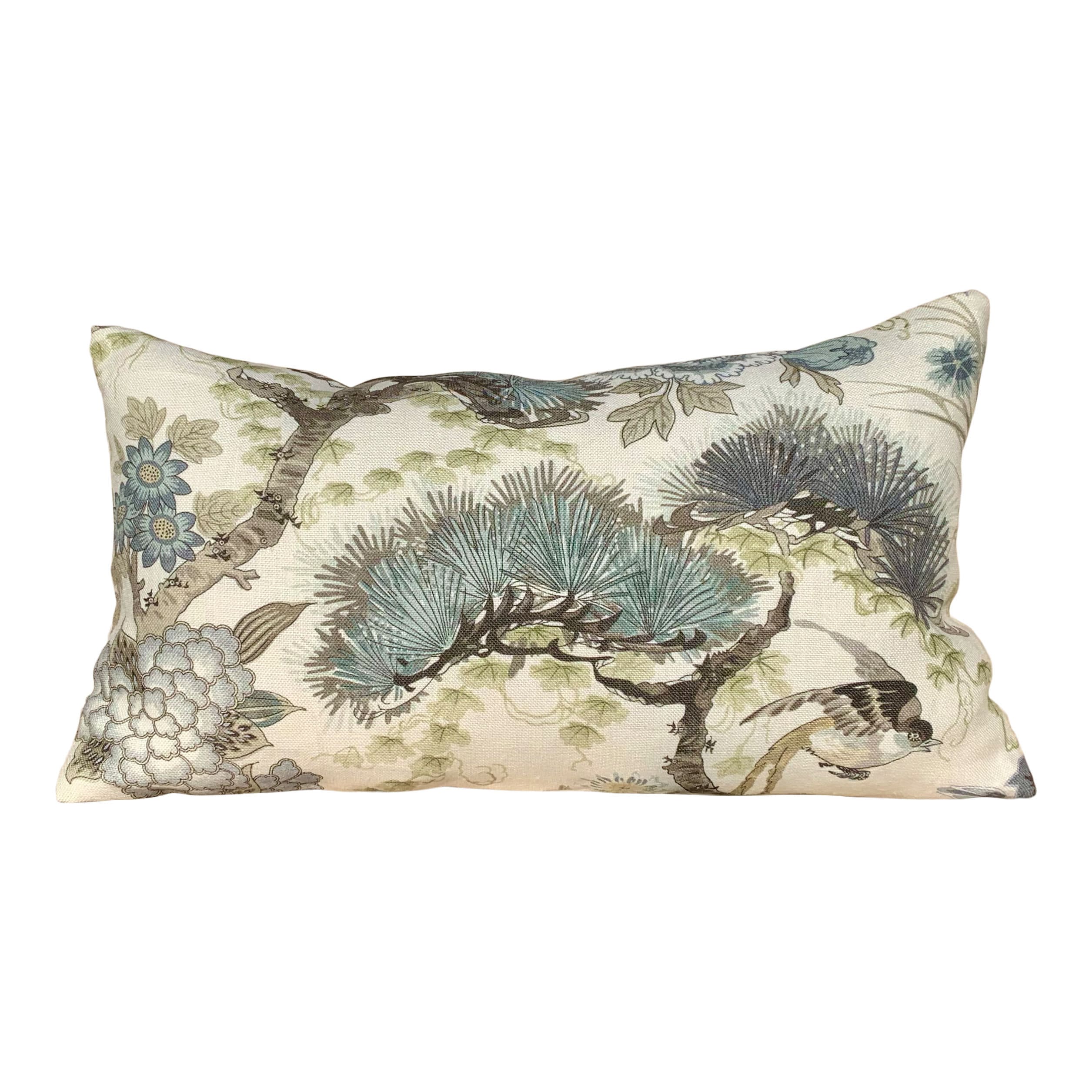 Shenyang Linen Pillow in Parchment. Chinoserie Greige Decorative Pillow Scalamandre Linen Large Bird Cushion Pillows Beige Euro Sham Cover