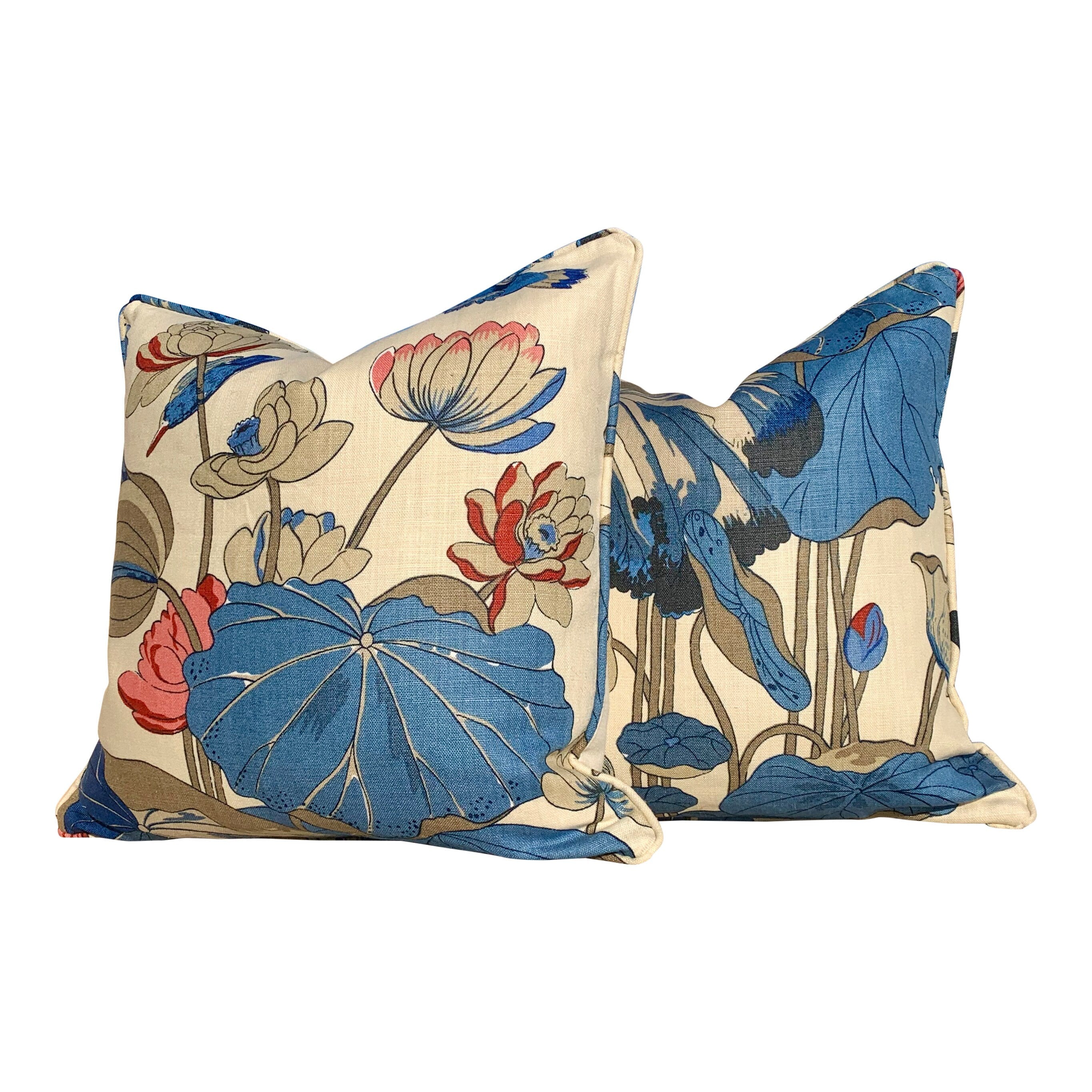 GP & J Baker Nympheus Linen Pillow in Blue. Lumbar Floral Pillow. Designer pillows, accent cushion cover, decorative pillow, high end pillow