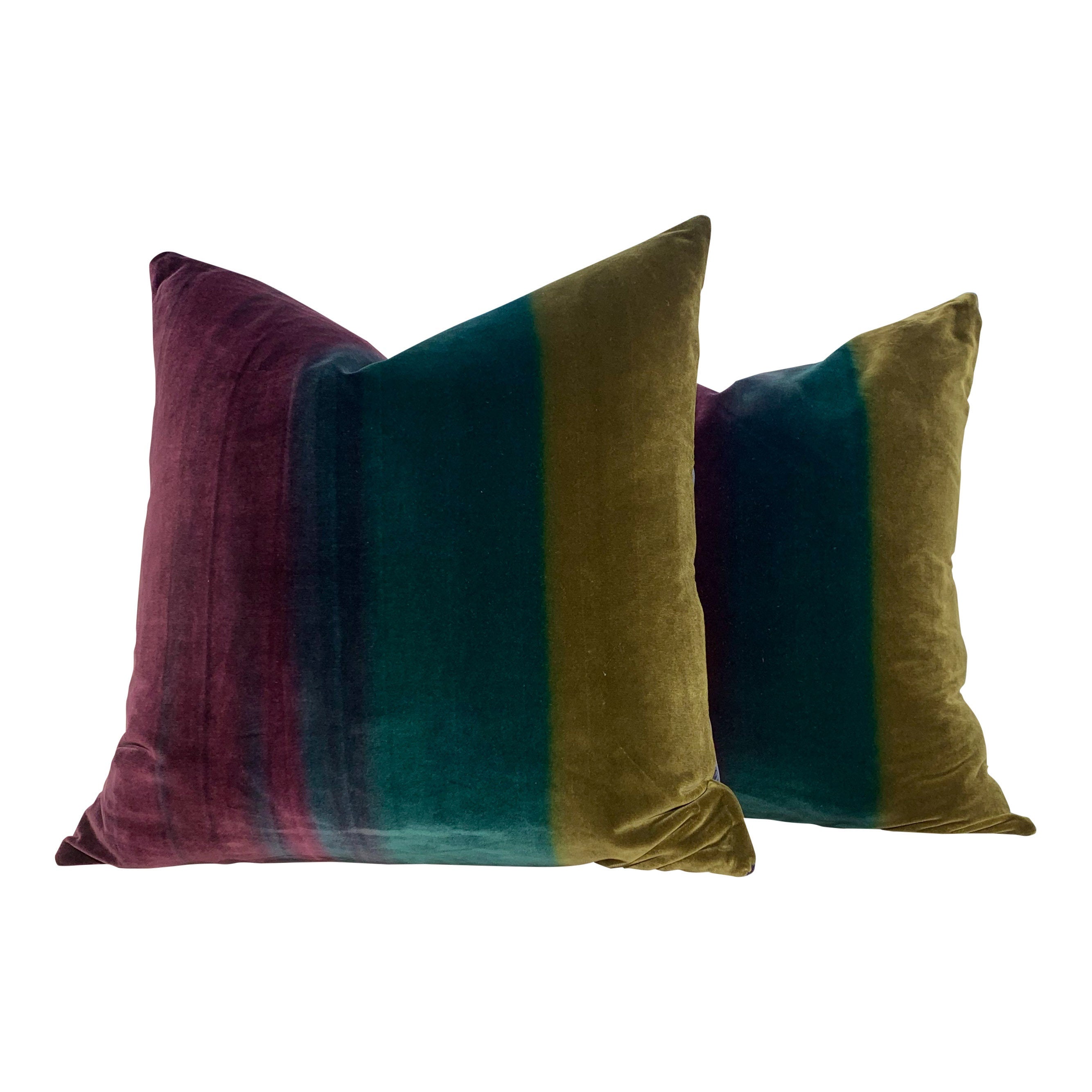 Amazilia Velvet Pillow in Gooseberry, Emerald, Loganberry. Lumbar Ombre Velvet Pillow