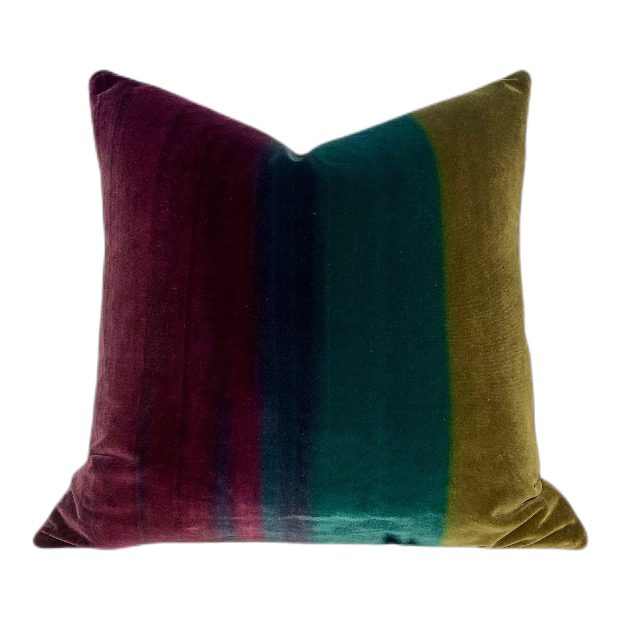 Amazilia Velvet Pillow in Gooseberry, Emerald, Loganberry. Lumbar Ombre Velvet Pillow