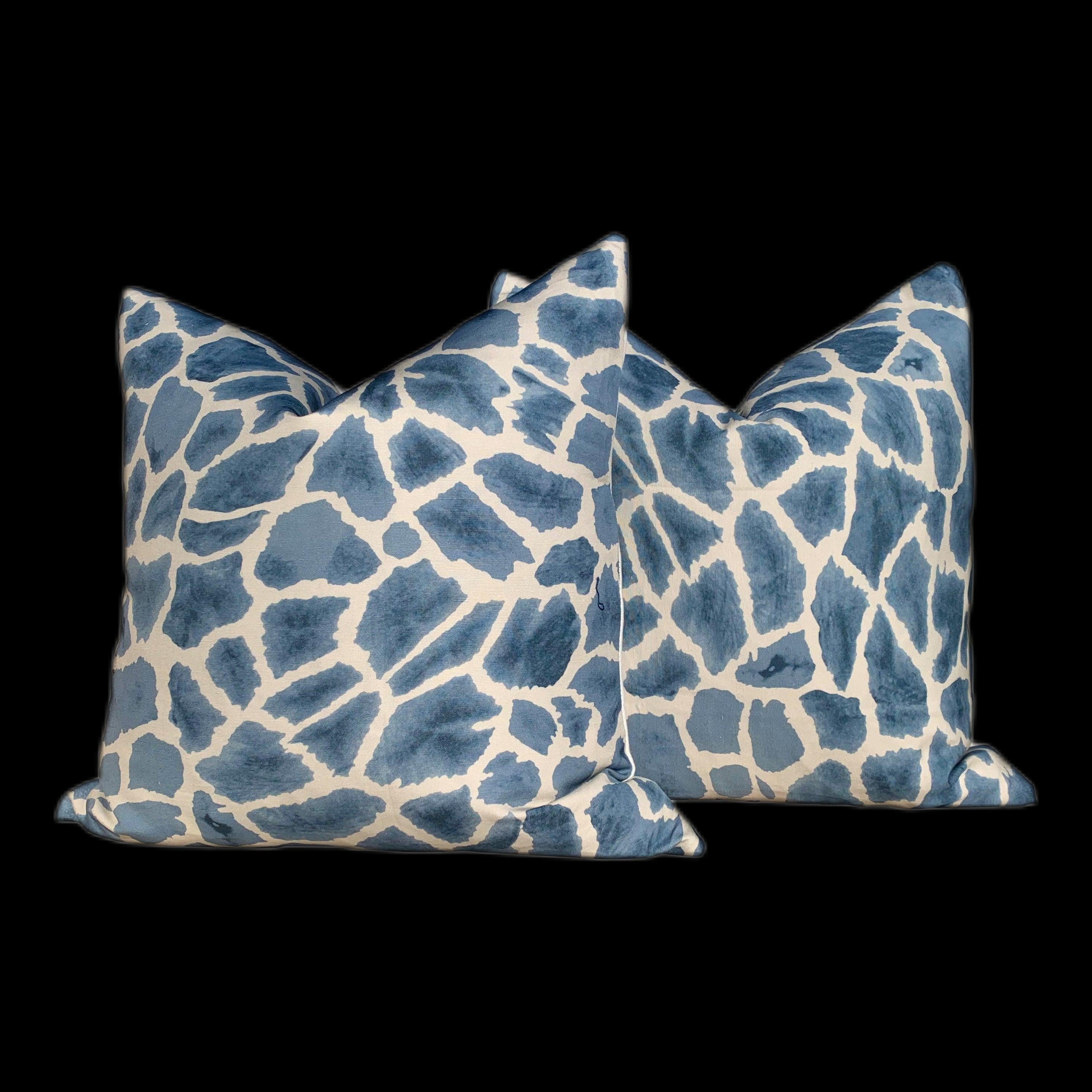 Thibaut Makena Decorative Pillow in Slate Blue. Giraffe Lumbar Cushion Cover Blue. Designer Pillow Cover. Accent throw pillow.