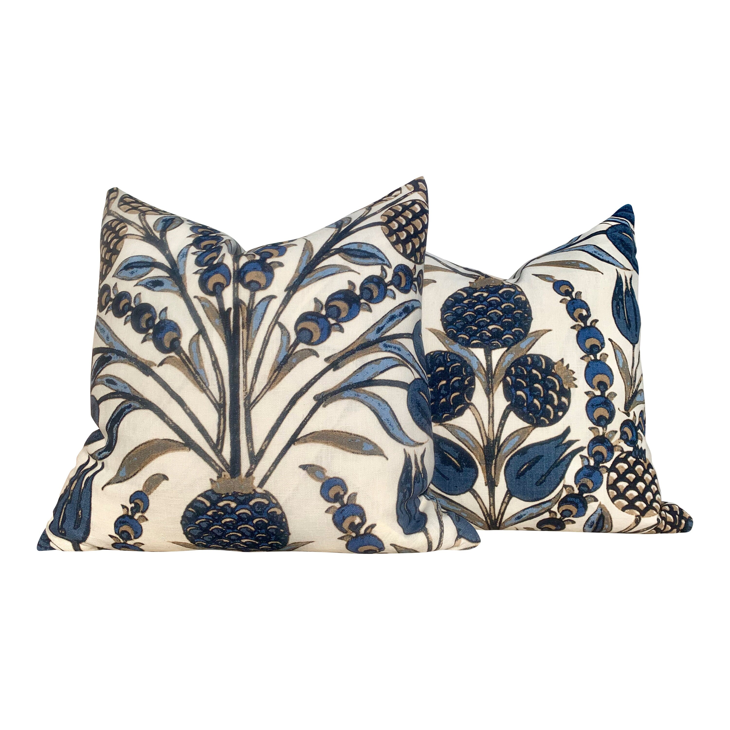Thibaut Corneila Pillow Navy. Blue Beige Pillow //  Lumbar Floral Pillow // Euro Sham Pillow 26x26 // 18x18 20x20 22x22 24x24 Square Pillow