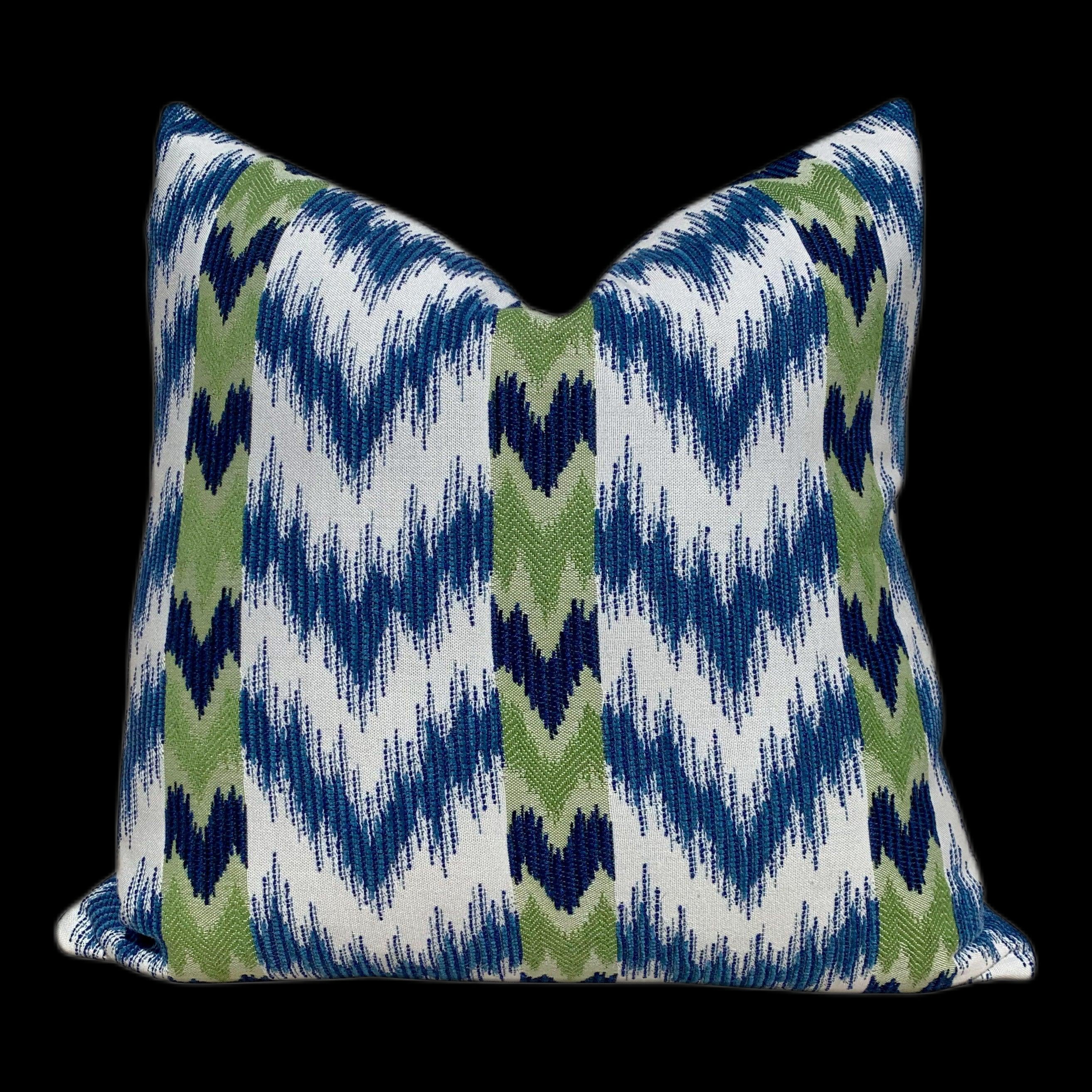 Outdoor Chevron Pillow in Navy. Outdoor Lumbar Pillow in Stripes, decorative outdoor cushion, accent throw pillow cover green blue pillow