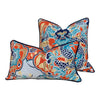 Load image into Gallery viewer, Thibaut Imperial Dragon Pillow in Orange and Turquoise. Decorative Lumbar Pillow