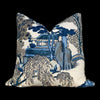 Load image into Gallery viewer, Thibaut Asian Scenic Pillow Blue. Tea House Lumbar Decorative Pillow, Pagoda Designer pillows, decorative pillow, Chinoiserie pagoda blue