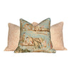 Thibaut Fishing Vilage Pillow in in Aqua Green. Lumbar Asian Pillow in Aqua, Chinoiserie Pillow Cover, Spa Beige Decorative Pillow