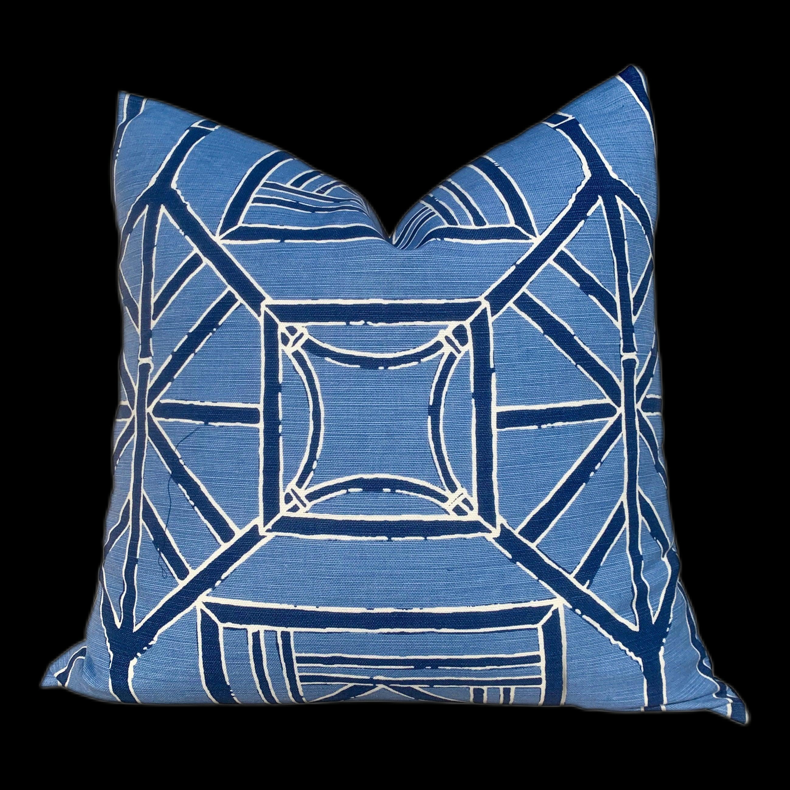 Thibaut Shoji Panel Pillow in BLue. Lumbar Bamboo Cushion in Navy. Accent Chinoiserie Pillow. Designer pillows, accent cushion cover