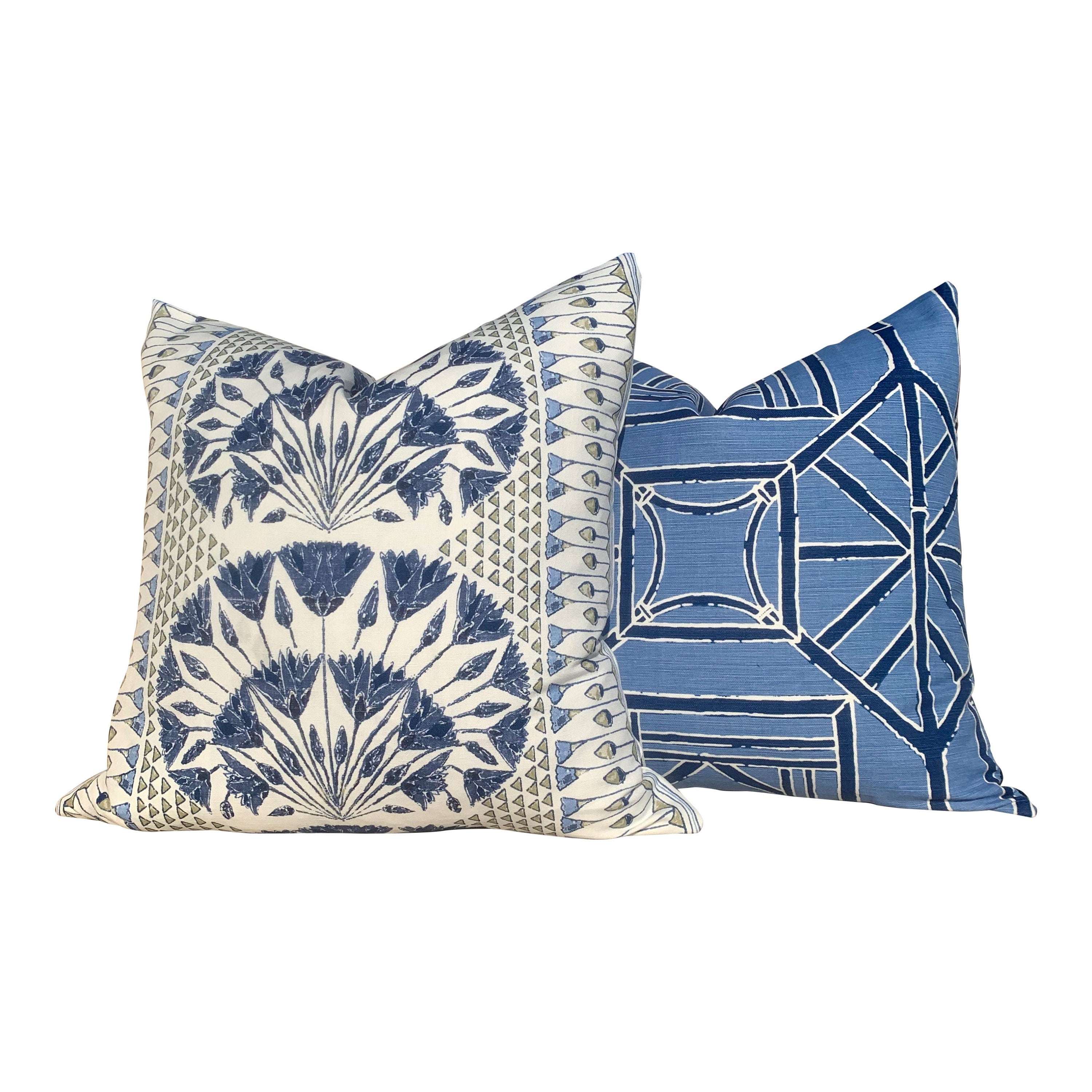 Thibaut Shoji Panel Pillow in BLue. Lumbar Bamboo Cushion in Navy. Accent Chinoiserie Pillow. Designer pillows, accent cushion cover