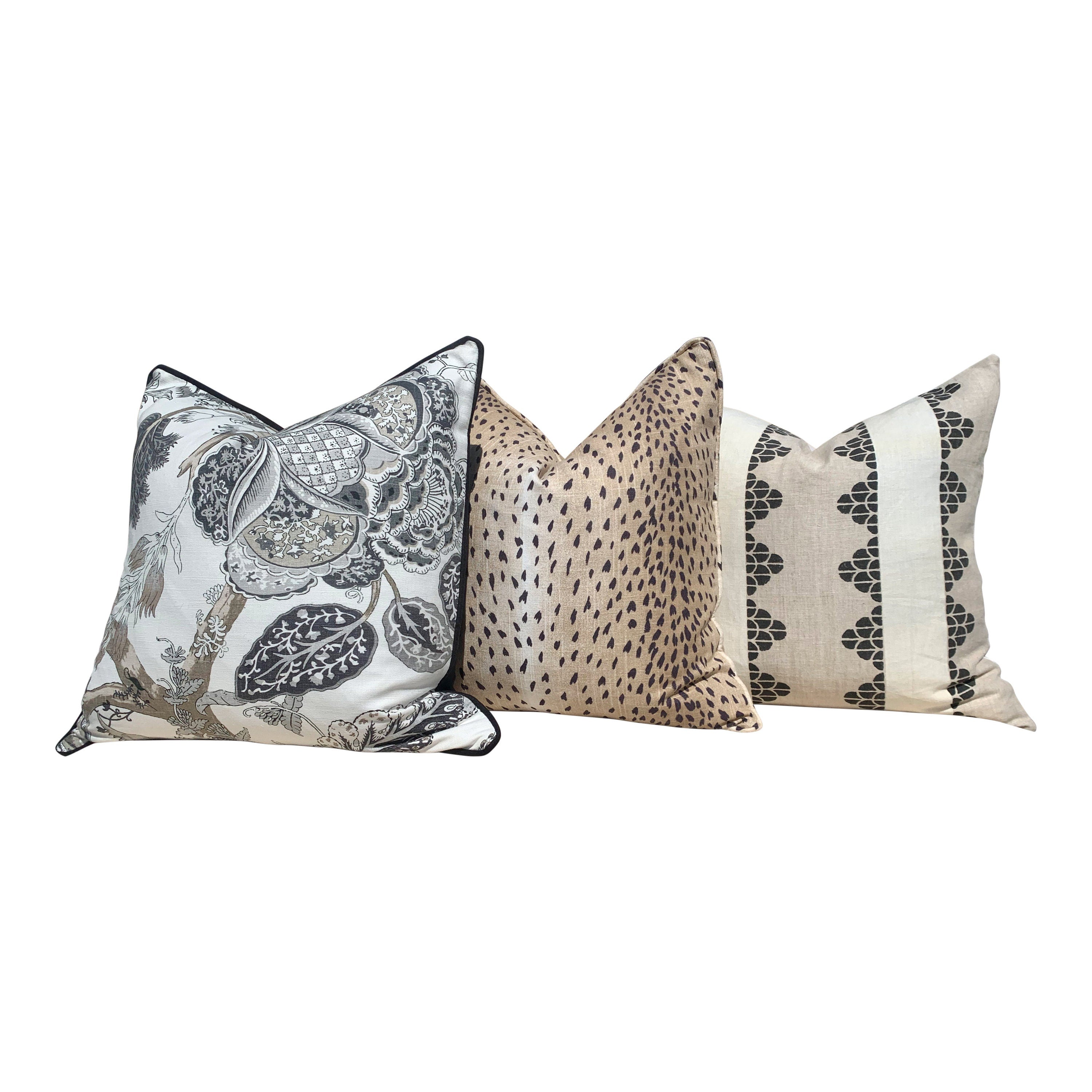 Antelope Pillow In Tan. Animal Print Lumbar Pillow, Long Lumbar Pillow, Euro Sham, Tan Black Cushion Cover, Striped Spotted Pillow,  
