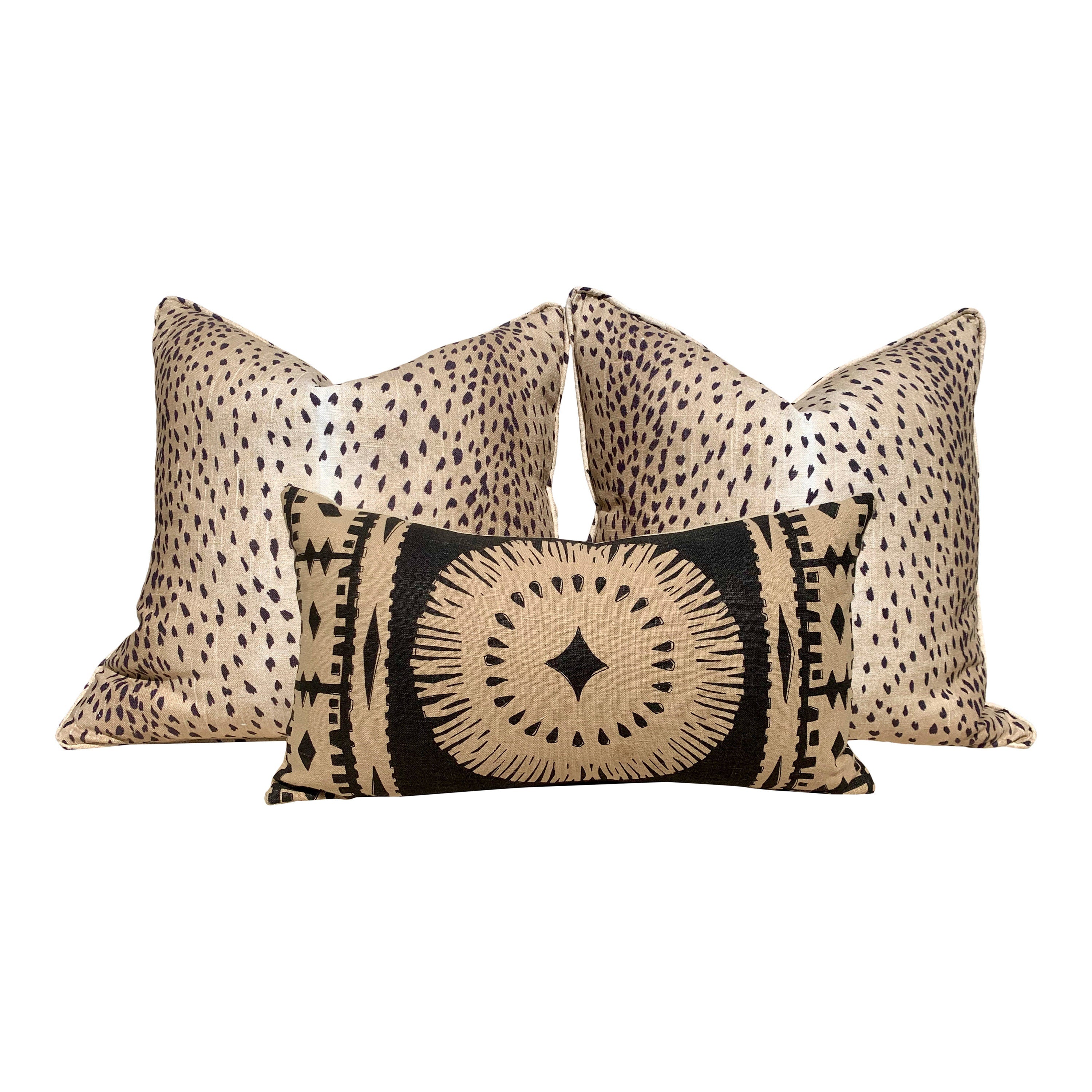 Antelope Pillow In Tan. Animal Print Lumbar Pillow, Long Lumbar Pillow, Euro Sham, Tan Black Cushion Cover, Striped Spotted Pillow,  