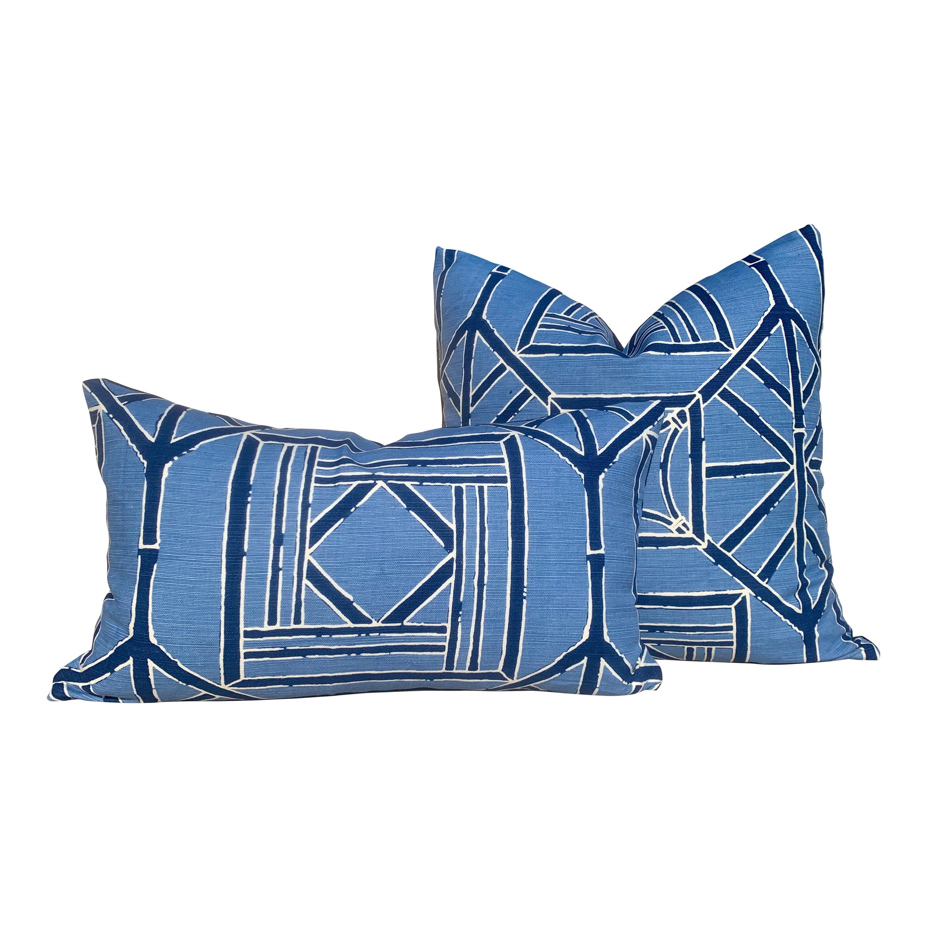 Thibaut Shoji Panel Pillow in BLue. Lumbar Bamboo Cushion in Navy. Accent Chinoiserie Pillow. Designer pillows, accent cushion cover