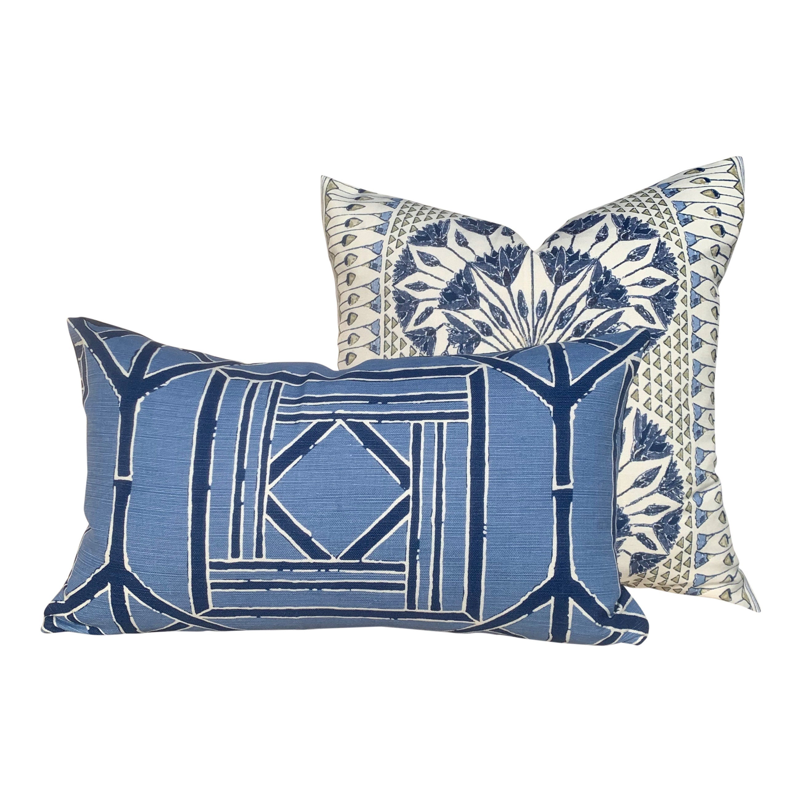 Thibaut Shoji Panel Pillow in BLue. Lumbar Bamboo Cushion in Navy. Accent Chinoiserie Pillow. Designer pillows, accent cushion cover