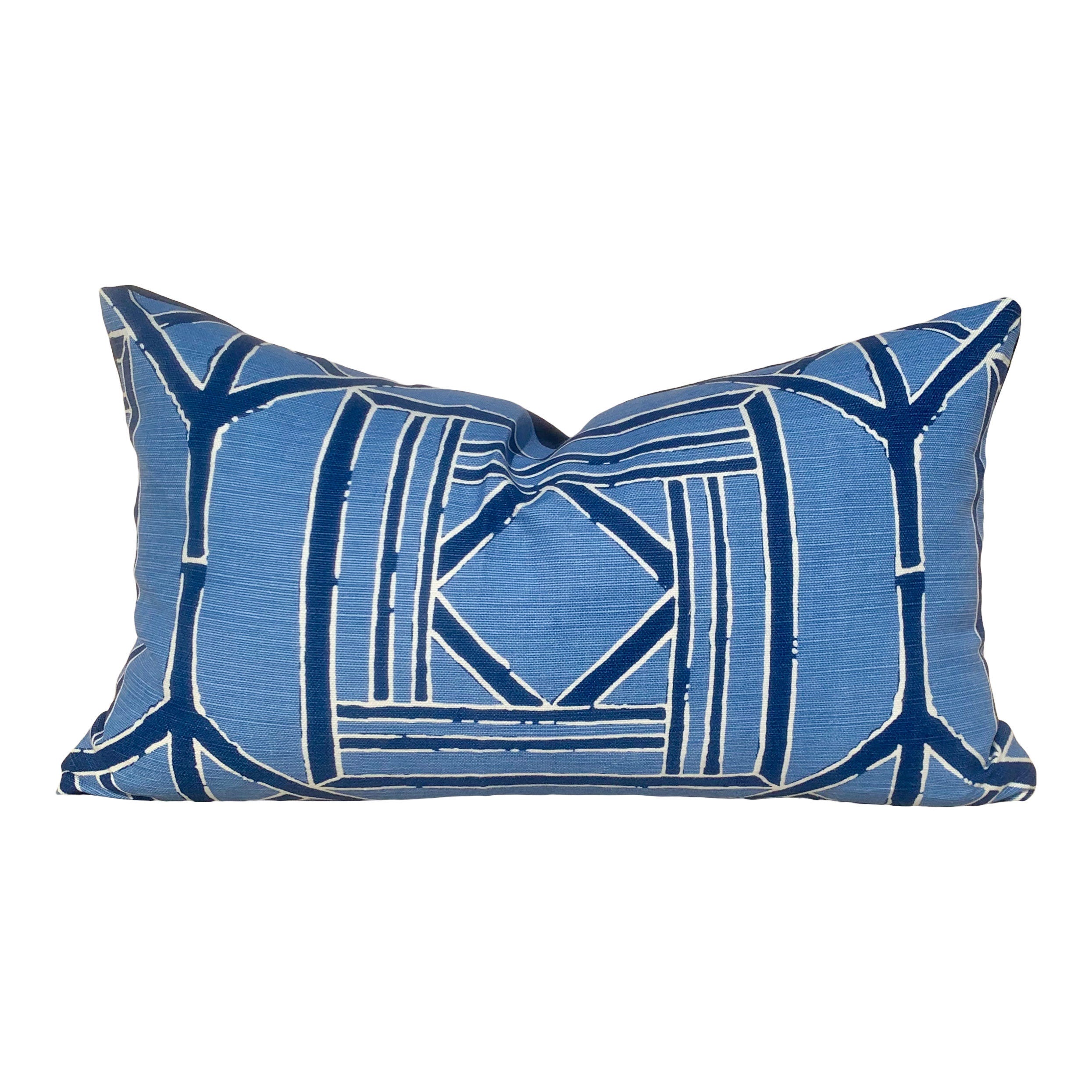 Thibaut Shoji Panel Pillow in BLue. Lumbar Bamboo Cushion in Navy. Accent Chinoiserie Pillow. Designer pillows, accent cushion cover