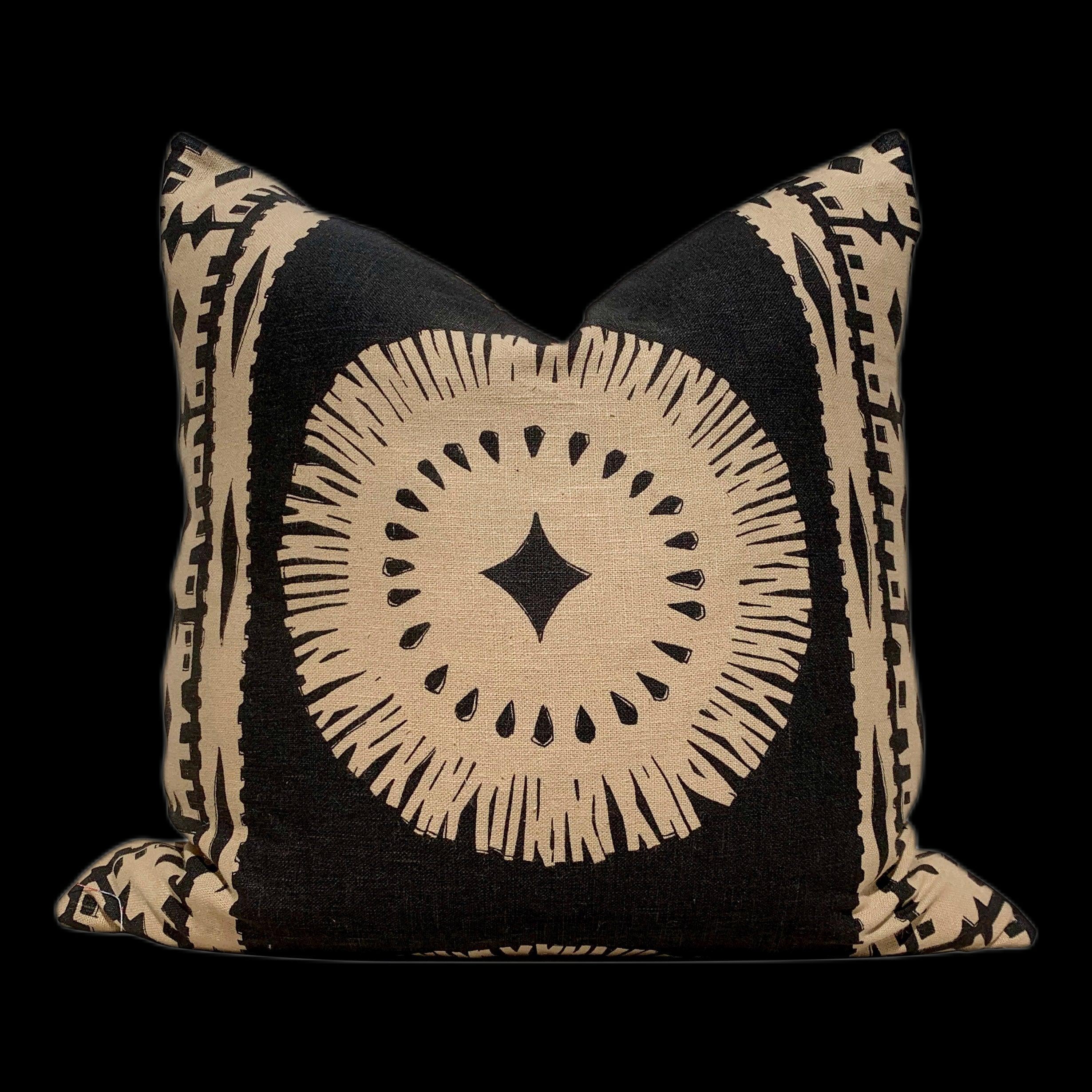 Schumacher Bora Bora Pillow in Lava. Decorative Lumbar Medalion Linen Pillow.
