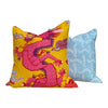 Schumacher Magical Ming Dragon Pillow in Hot Pink and Yellow. Accent Chinoiserie Pillow.