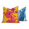 Schumacher Magical Ming Dragon Pillow in Hot Pink and Yellow. Accent Chinoiserie Pillow.