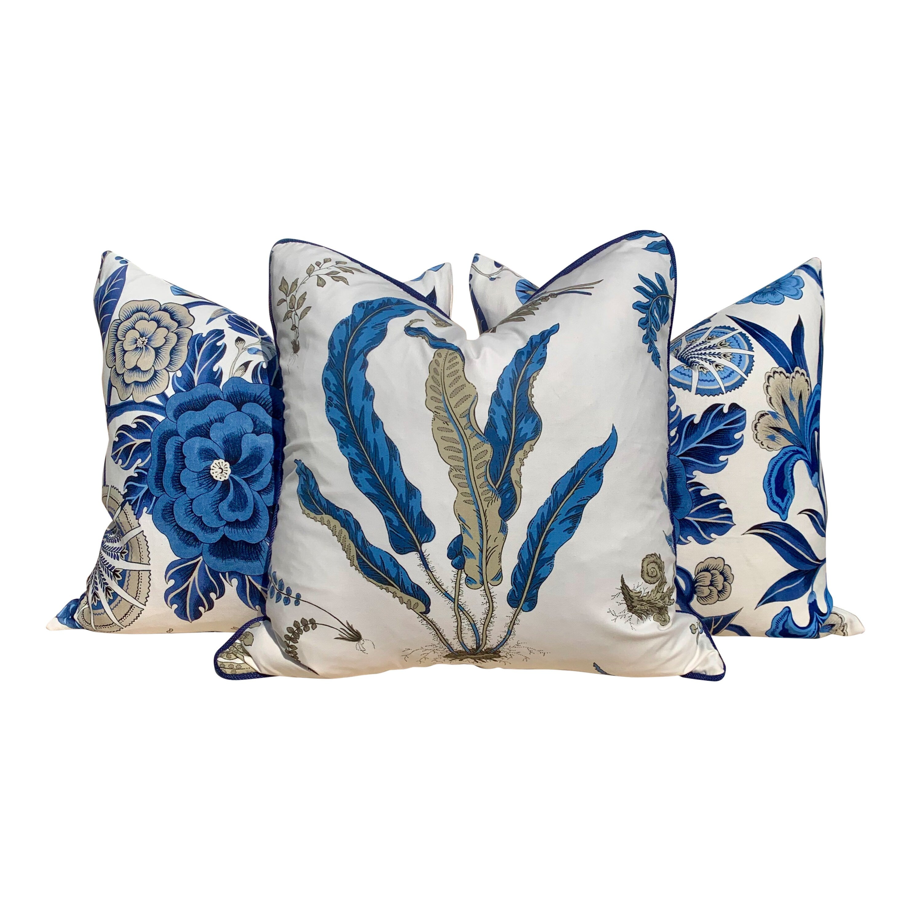 Lee Jofa Fern Blue Pillow Cover. Botanical Lumbar Pillow,  Designer Pillow,  Euro Sham 26x26 , Pillow Cover 18x18 20x20 22x22 24x24