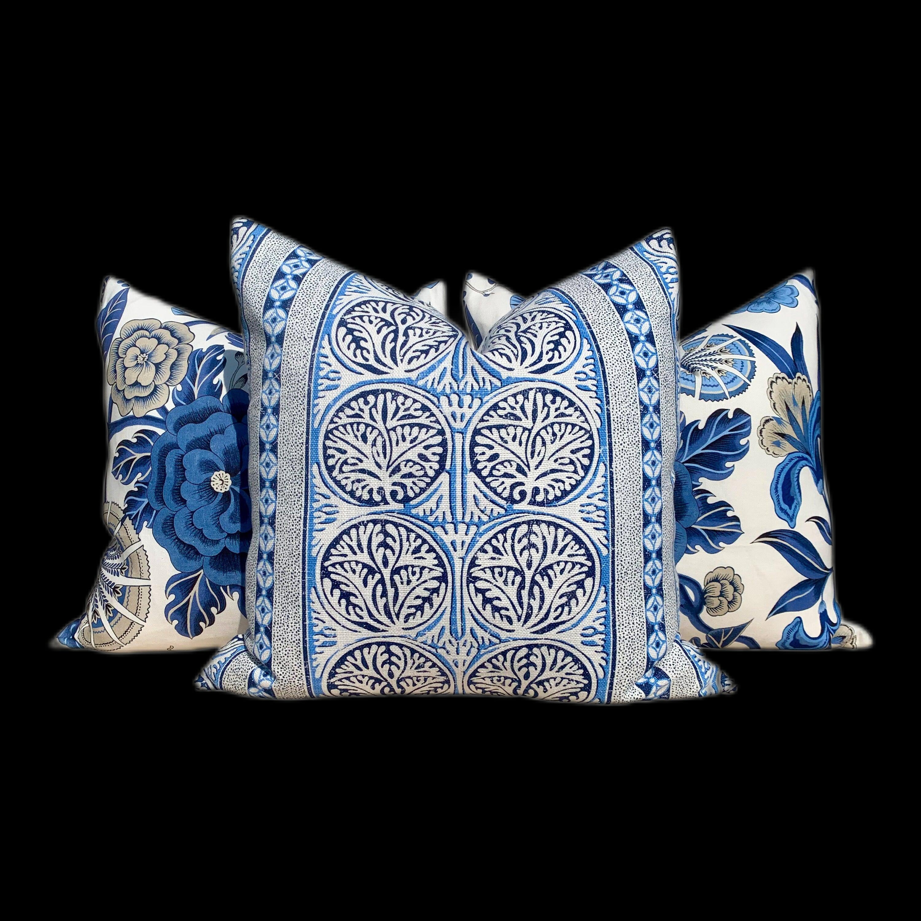 Thibaut Fair Isle Pillow in Blue and white.  Decorative Lumbar Striped  Pillow Blue Lumbar pillow designer pillow cover accent pillow